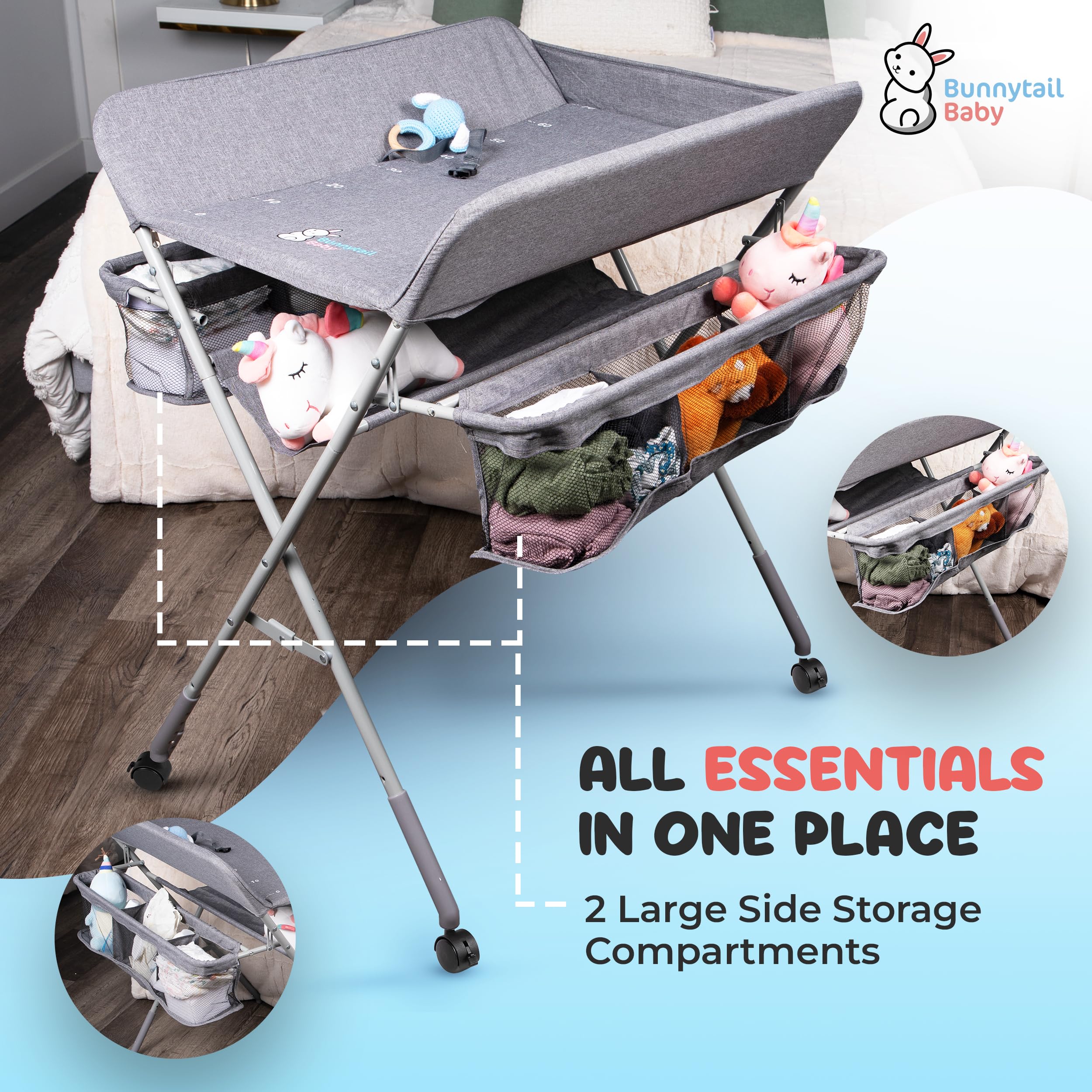 Portable Baby Changing Table with 2X Thicker Pad & Double Storage - Waterproof Diaper Changing Station for Newborns & Infants - Perfect for Nursery, Travel & On-the-Go Parents