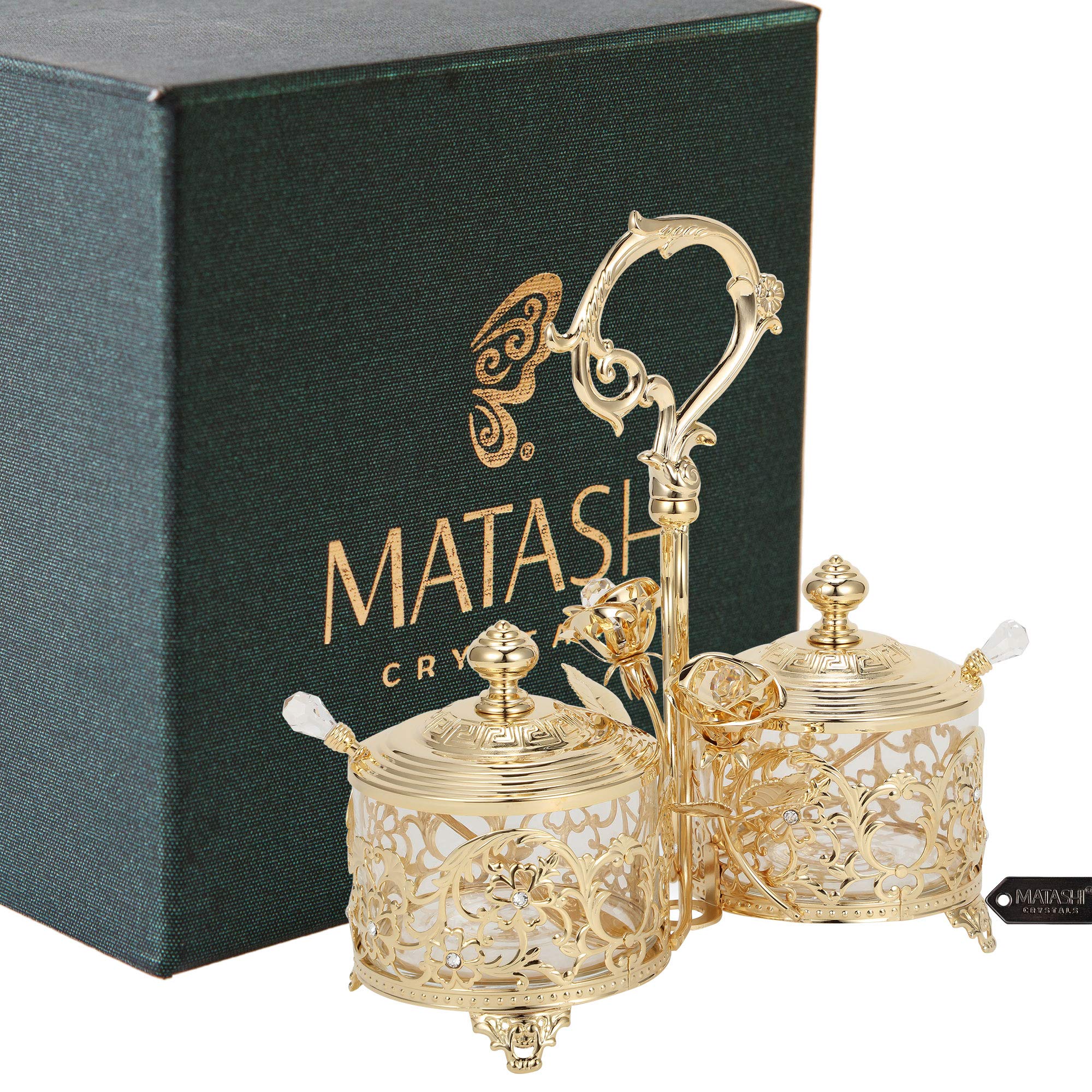24K Gold Plated Crystal Studded Candy Dish - Elegant Salt Holder, Sugar Bowl & Honey Jar - Luxury Decorative Tableware for Dining & Kitchen - Perfect Christmas Gift for Mom, Wife & Anniversary Present - Ideal for Holiday Parties, Tea Time & Home Decor