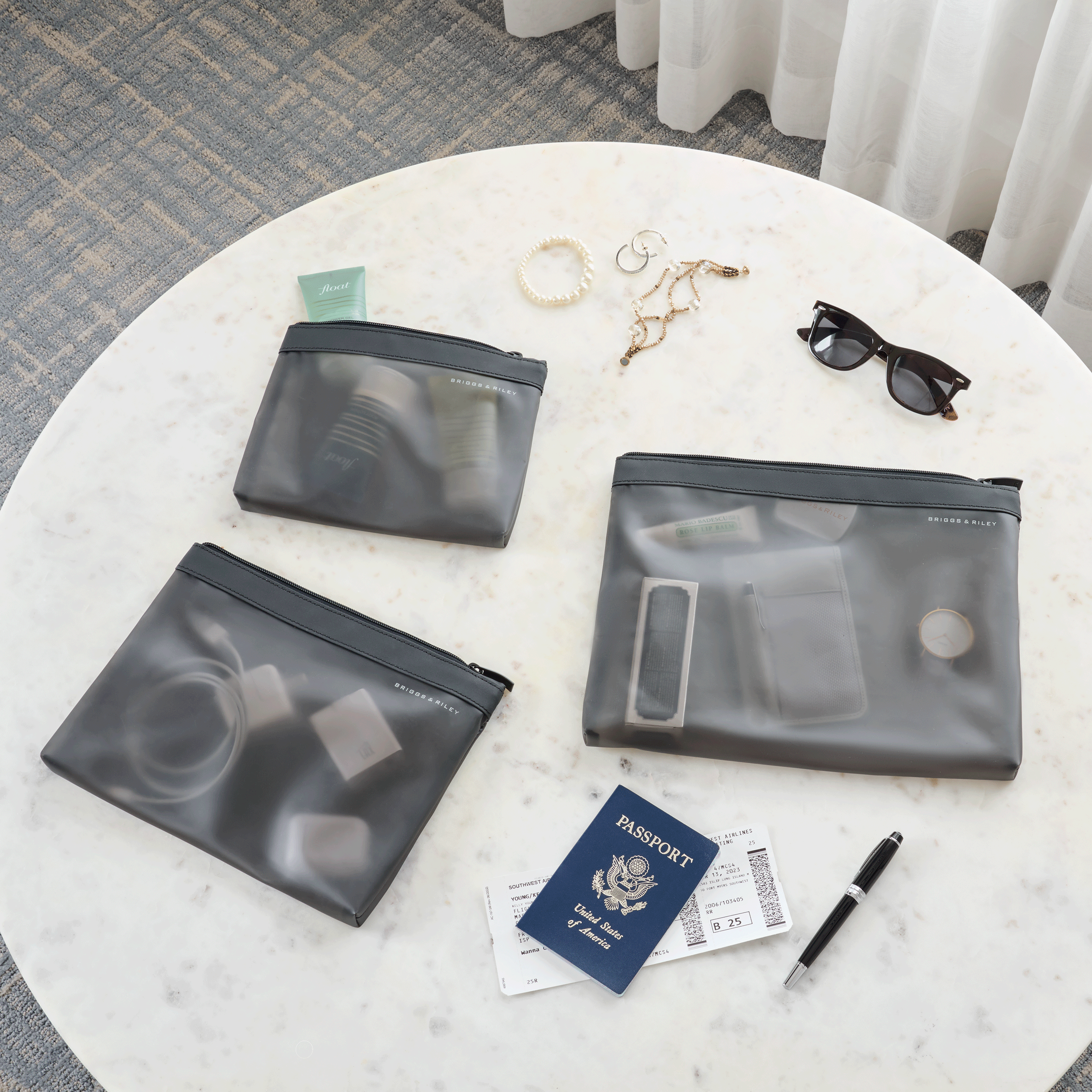 Briggs & Riley Translucent Travel Pouch Set - 3-Piece Clear Toiletry Organizer for TSA Compliance | Perfect for Air Travel, Gym Bags & Weekend Getaways