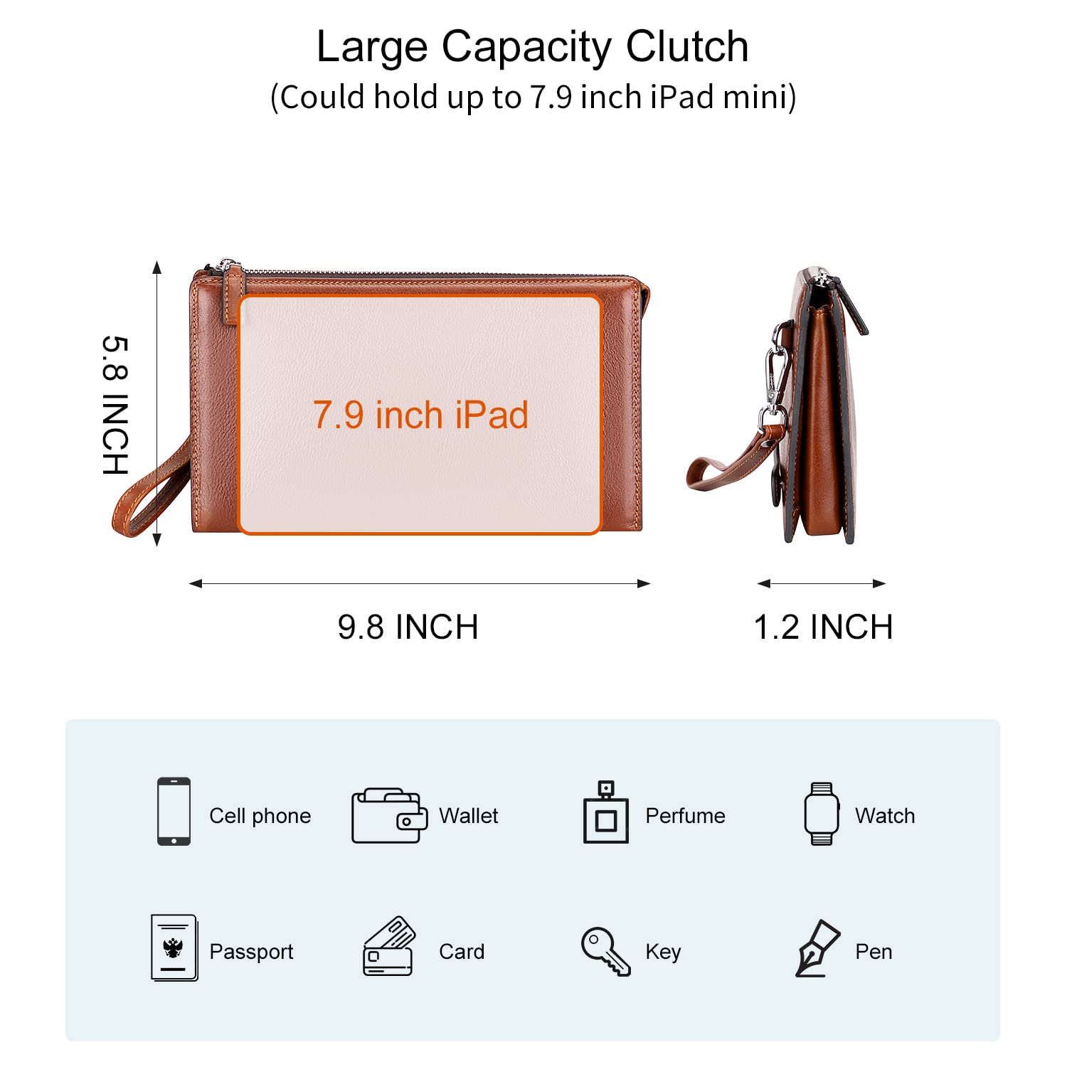 Premium Genuine Leather Men's Clutch Wallet - Slim RFID Blocking Wristlet Purse for Cash, Cards & ID - Perfect for Travel, Business & Night Out