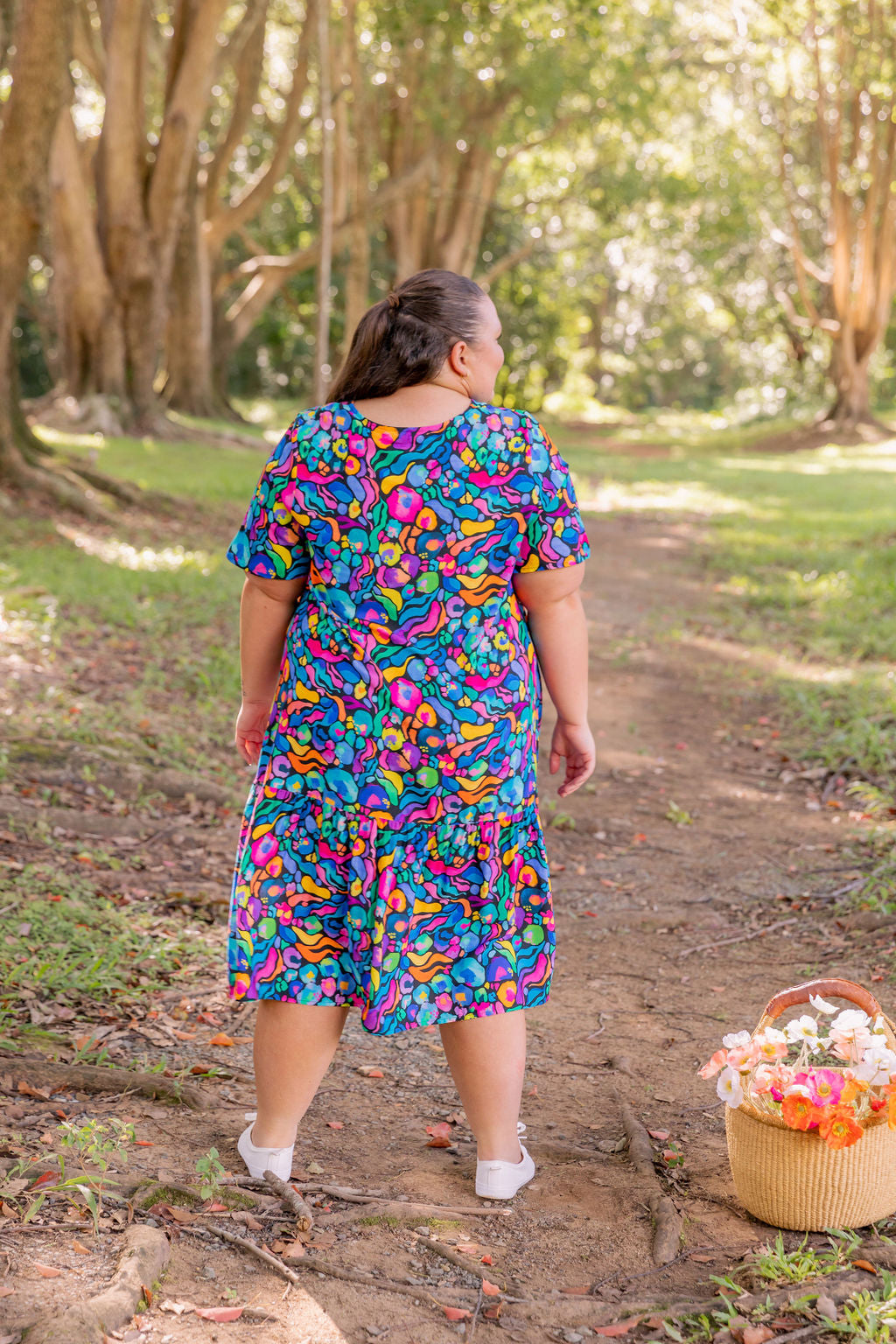 Kasey Rainbow Africa Print Peak Midi Dress - Floral Summer Dress for Women, Perfect for Beach Vacations & Casual Outings