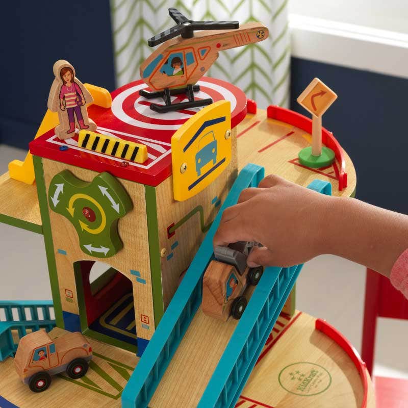 Wash n Go Wooden Car Garage Toy Set for Kids - Pretend Play Vehicle Wash Station with Parking Ramp - Perfect for Toddlers & Preschoolers (Great for Birthday Gifts & Early Learning Playtime)