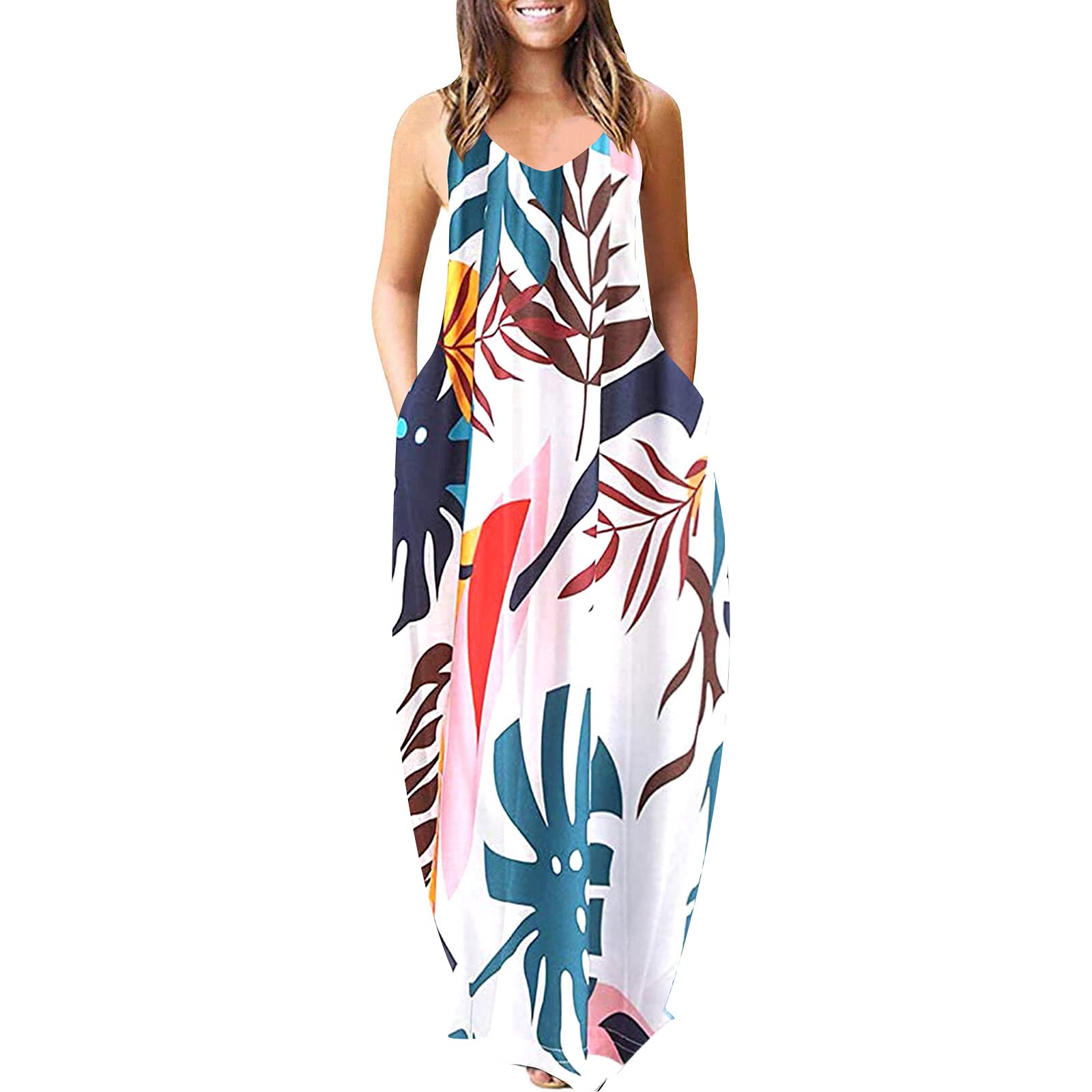 ZASUN Women's Maxi Dresses - Sexy Sling Long Summer Dresses with Pockets, Flowy Casual Sundress for Beach, Vacation & Plus Size Fashion | Boho Chic Print for Outdoor Parties & Date Nights