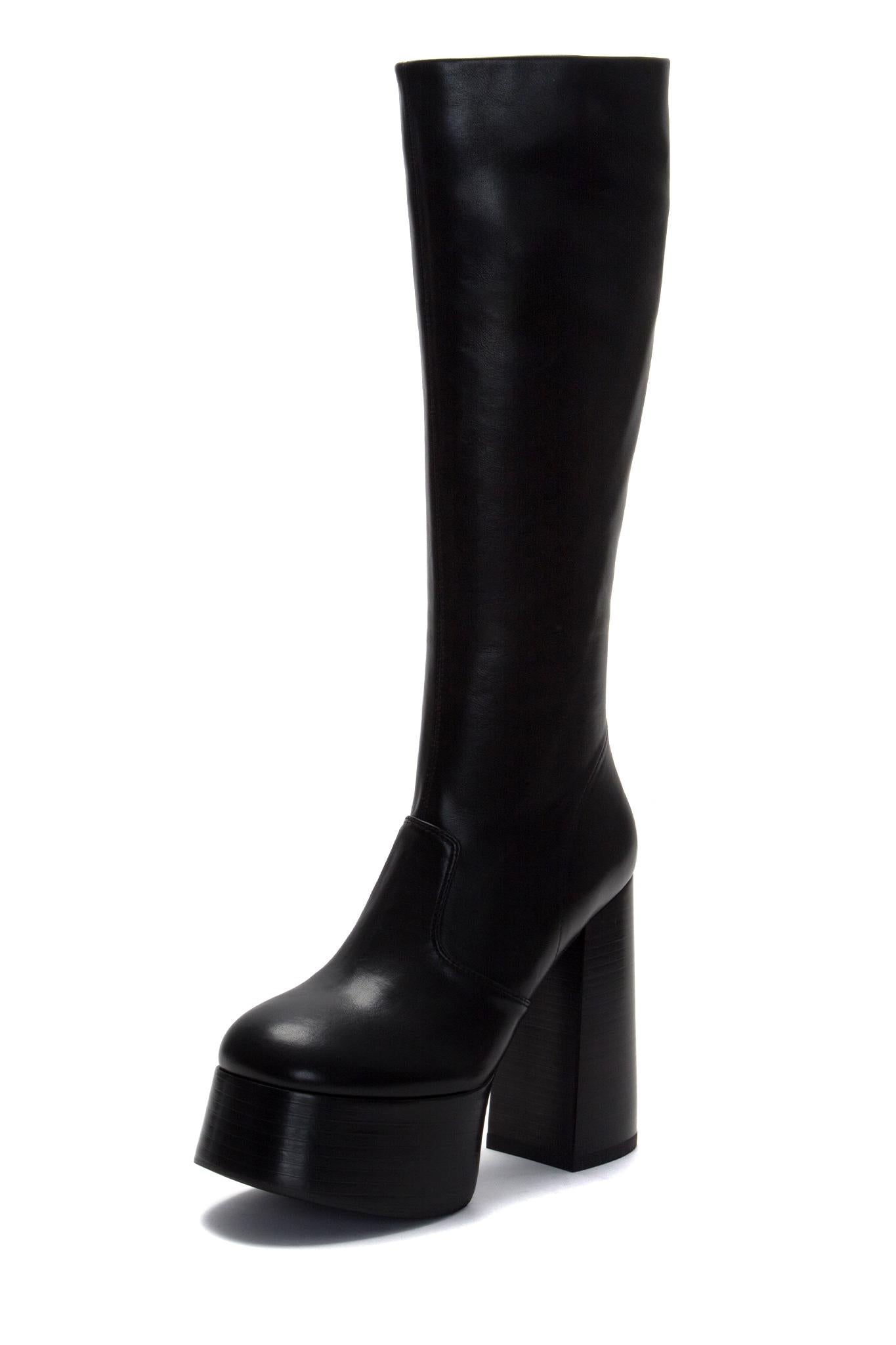 Jeffrey Campbell Women's Timewarp Black Leather Platform Boots - Fashion Punk Ankle Booties for Women | Perfect for Night Out, Concerts & Edgy Street Style