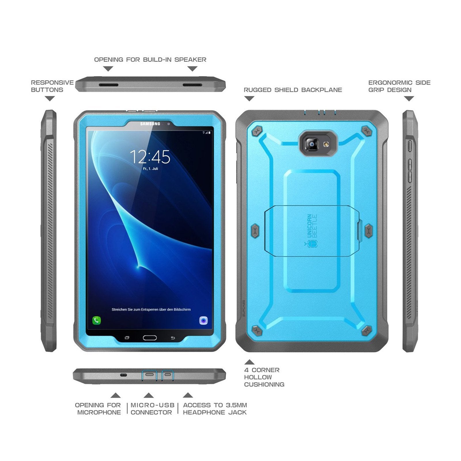 Samsung Galaxy Tab A 10.1 Inch (2016) Protective Case - Unicorn Beetle Pro Series Full Body Rugged Cover with Screen Protector (Blue) - Perfect for Kids, Travel & Outdoor Use