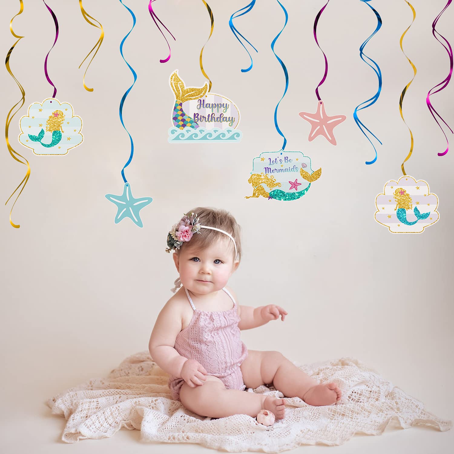 Mermaid Birthday Streamers - 12 Pcs Hanging Decor for Party Backdrop