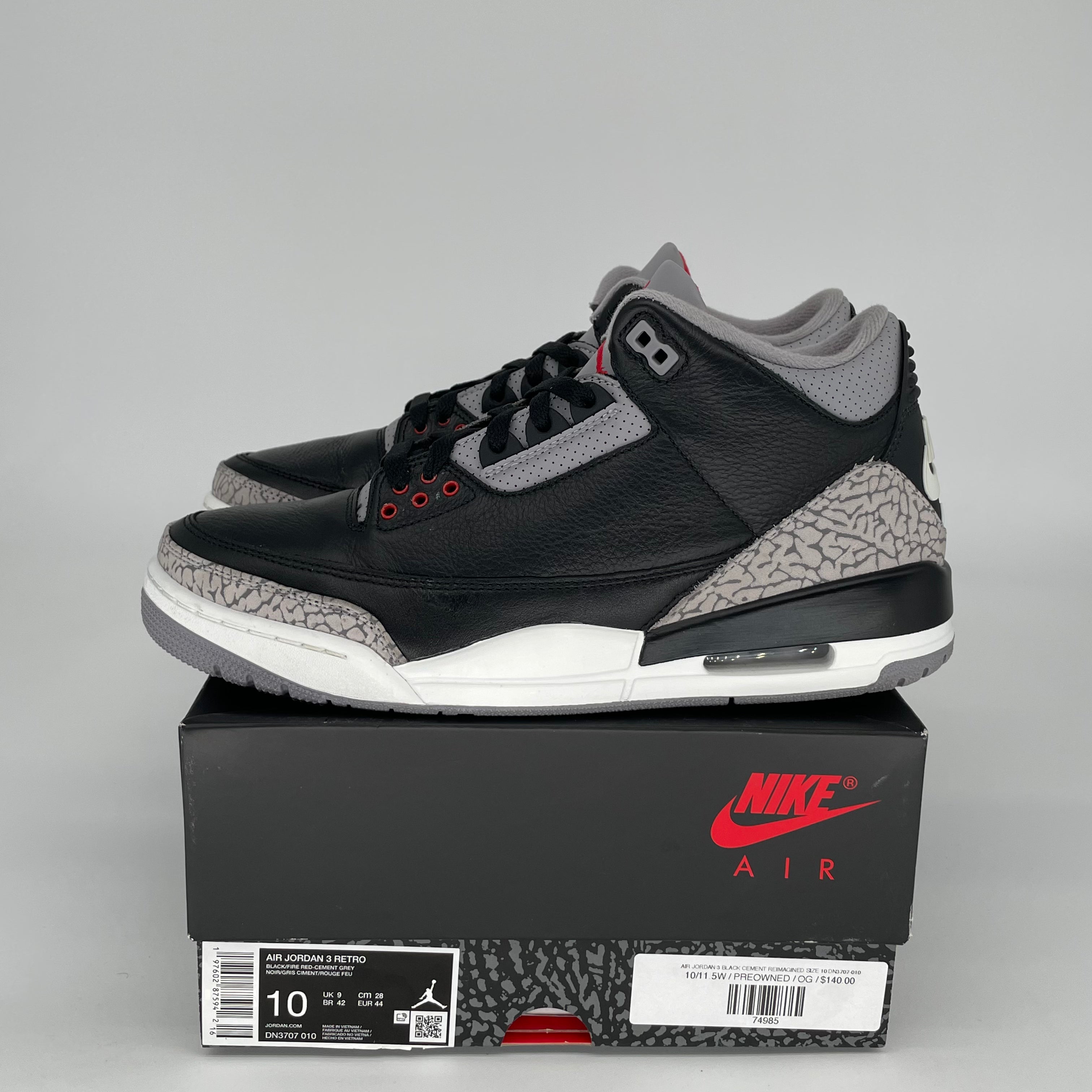 Original Air Jordan 3 Black Cement Reimagined Men's Basketball Shoes - Size 10 (DN3707-010) | Retro Sneakers for Streetwear & Casual Outfits