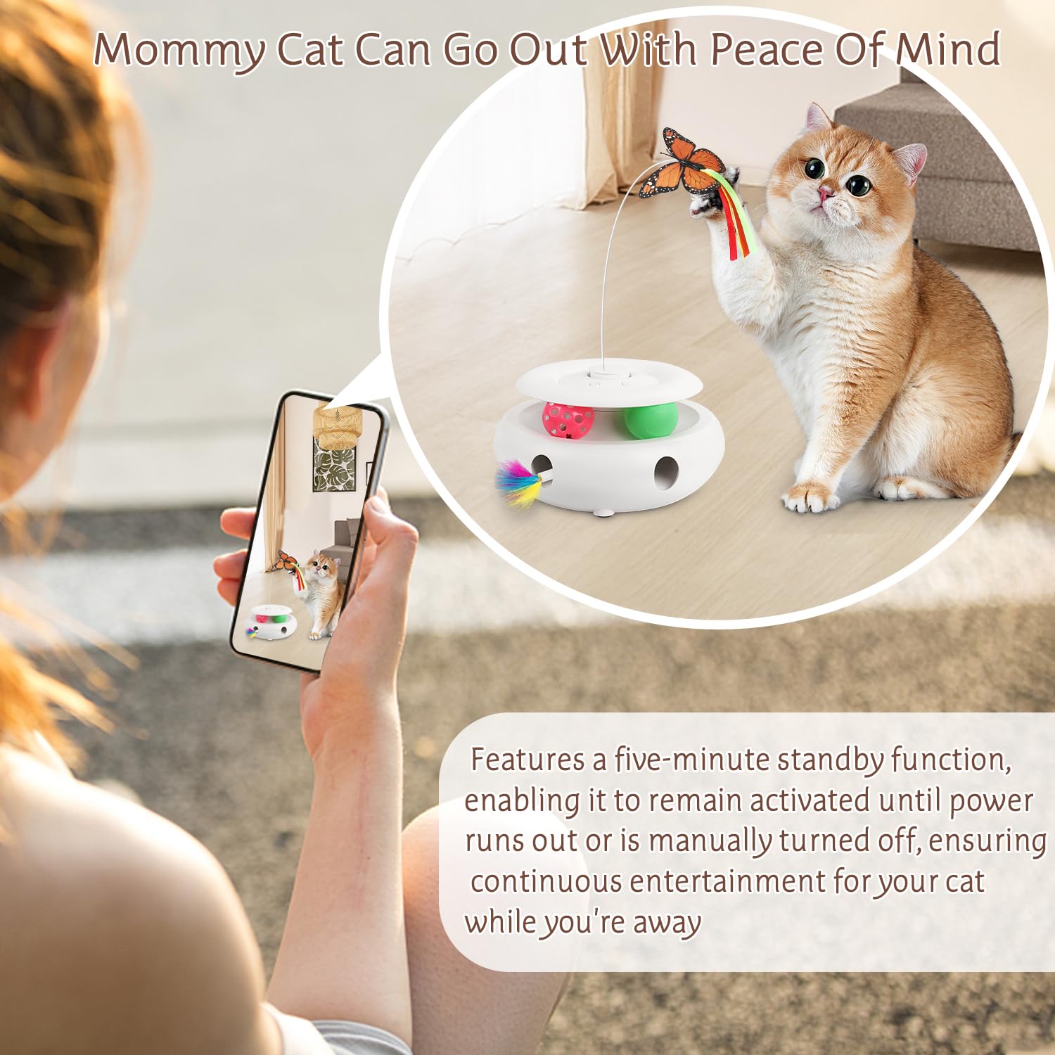 Interactive Cat Toys for Indoor Cats - 3-in-1 USB Rechargeable Electric Kitten Toy with Ambush Feather, Fluttering Butterfly & Track Balls - Exercise & Play for Active Cats - Perfect for Playtime, Training & Bonding with Your Feline Friend