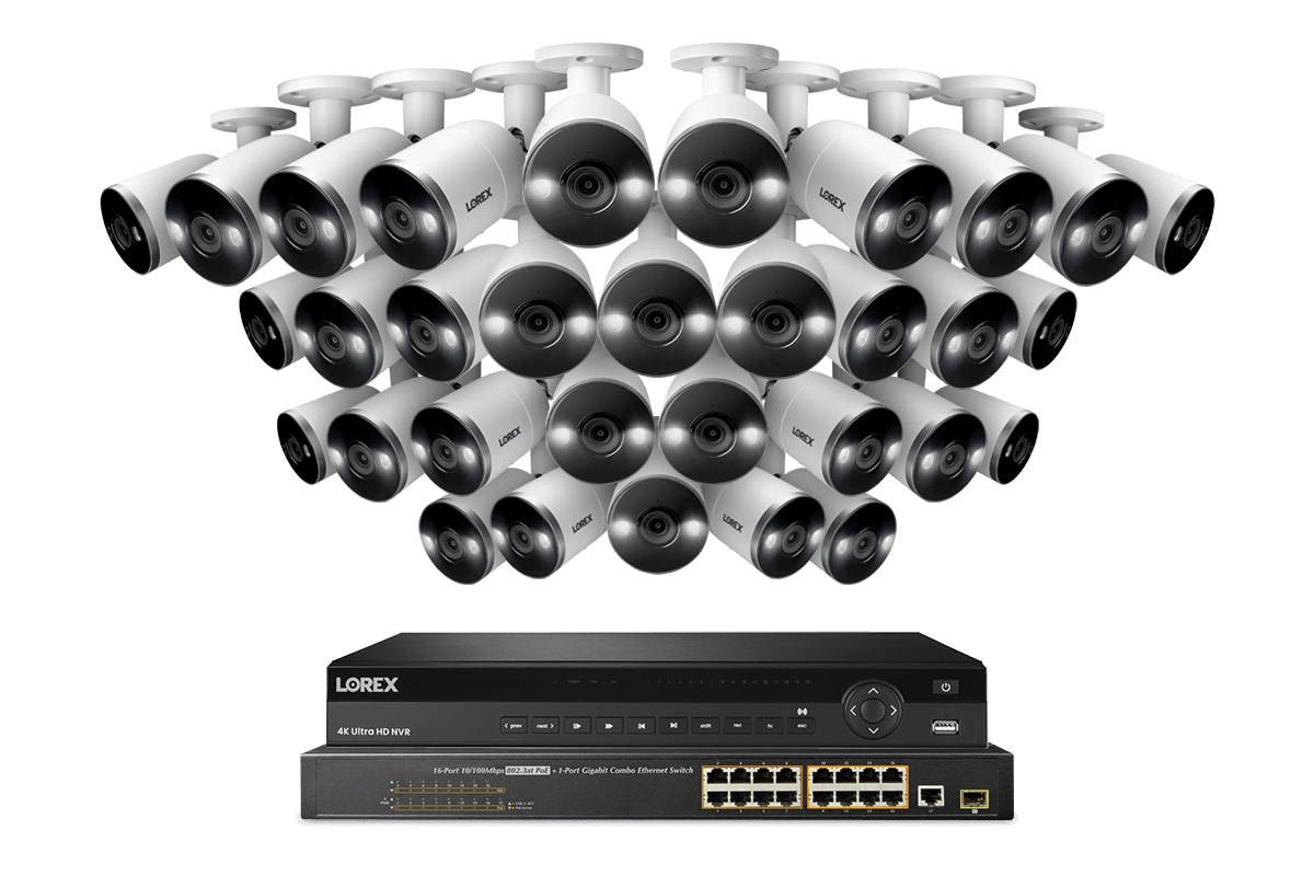 Lorex 4K 32 Channel 8TB Wired NVR Security System with Active Deterrence Bullet Cameras - Professional Home & Business Surveillance for 24/7 Monitoring