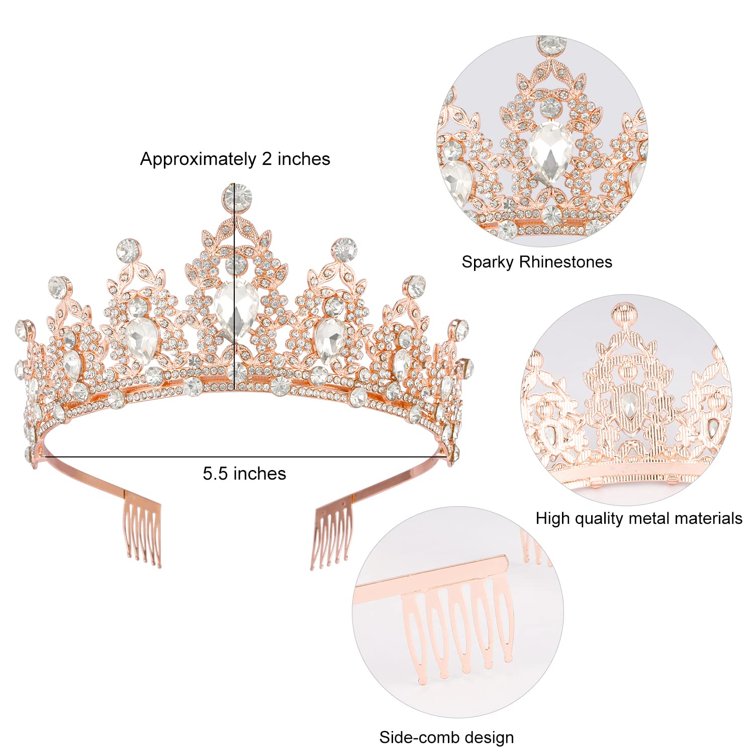 SuPoo Rose Gold Birthday Sash & Tiara Set for Women - Glitter Princess Crown with Comb, Birthday Party Decorations & Gifts for Women | Perfect for Birthday Celebrations, Bachelorette Parties & Special Occasions