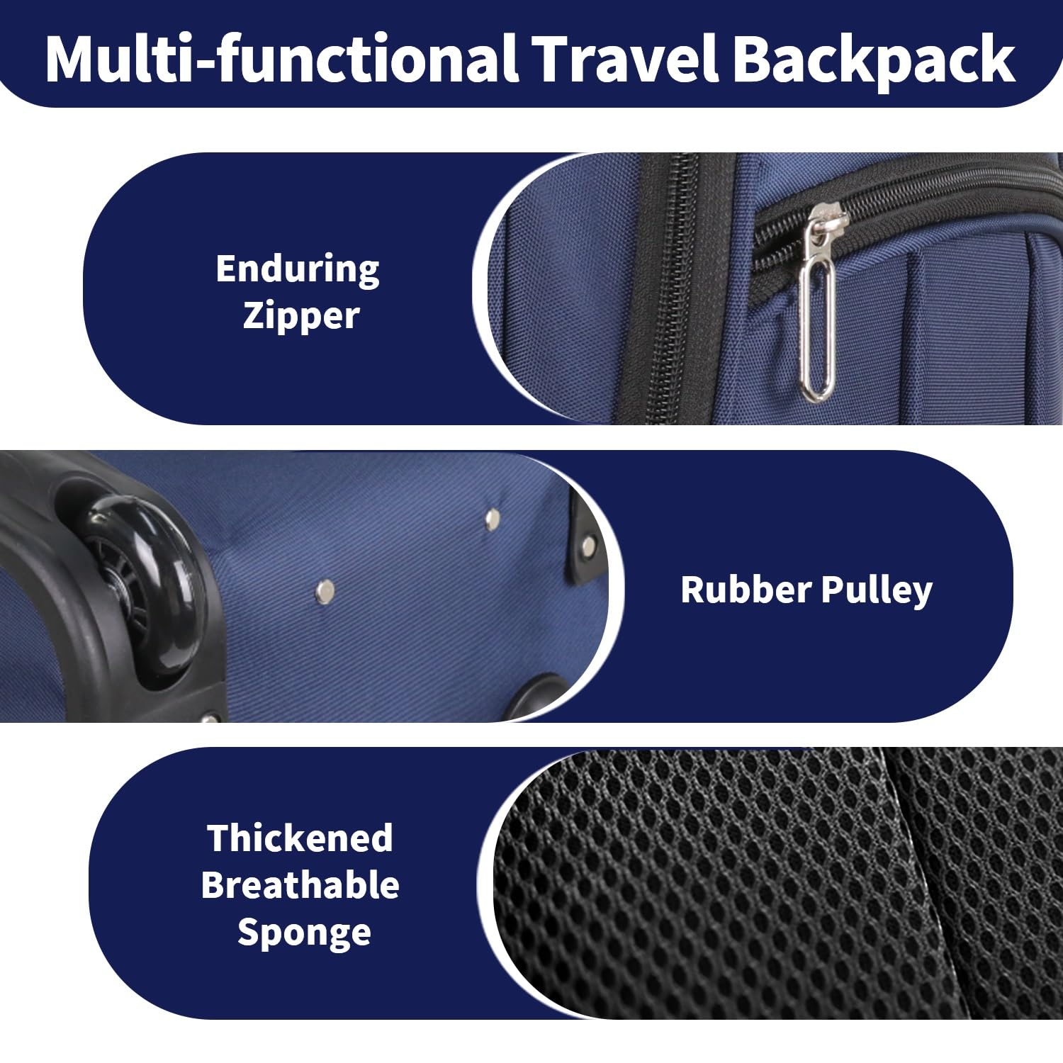 Rolling Backpack for Women & Men - 19.68 Inch Wheeled Laptop Backpack with Wheels for Travel, Work & Business - Lightweight Carry-On Luggage (Blue) - Perfect for Airplane, Commuting & College Students