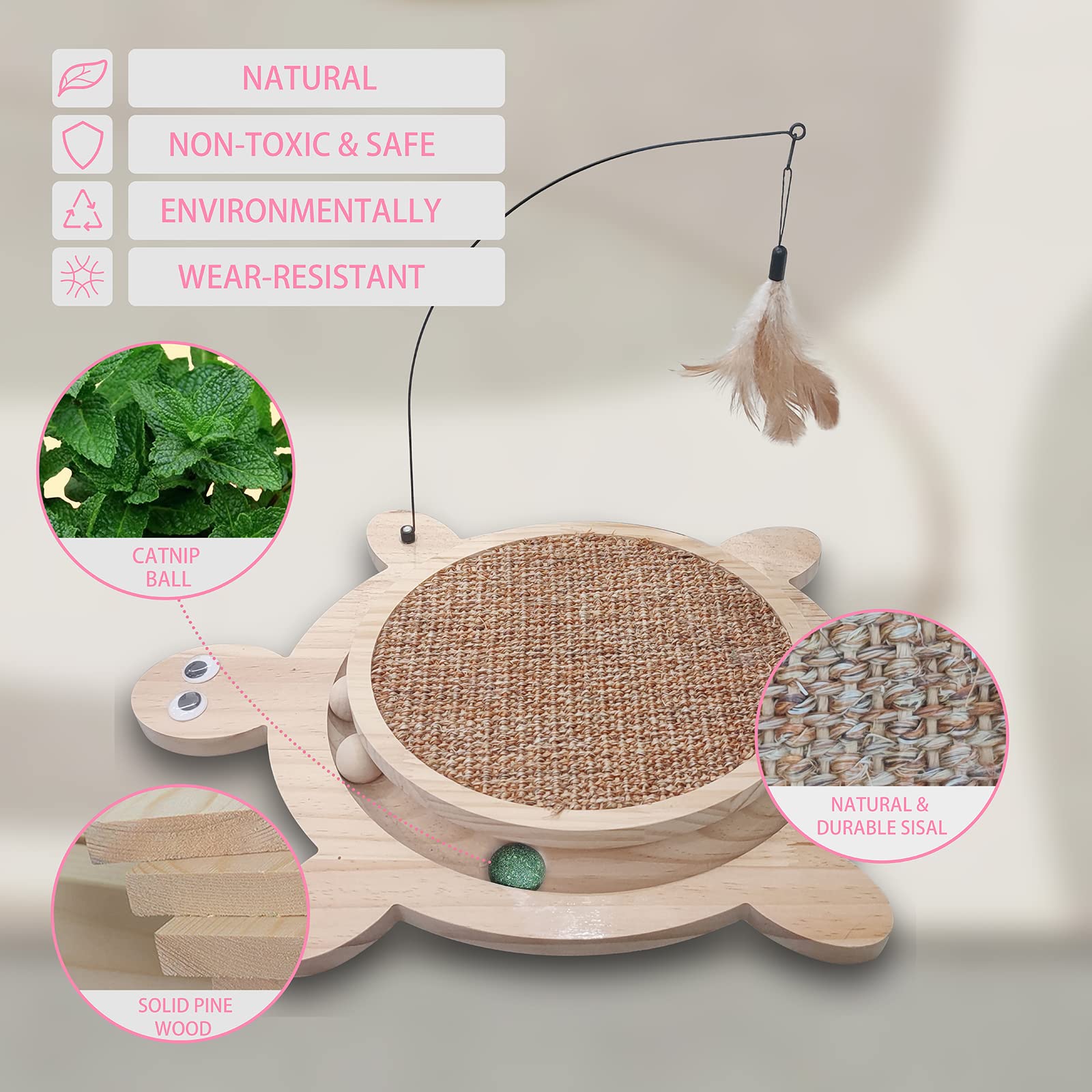 Interactive Cat Toy with Natural Sisal Scratcher & Catnip Balls - Turtle Design Scratching Pad & Roller Toy for Indoor Cats - Perfect for Playtime, Exercise, and Stress Relief