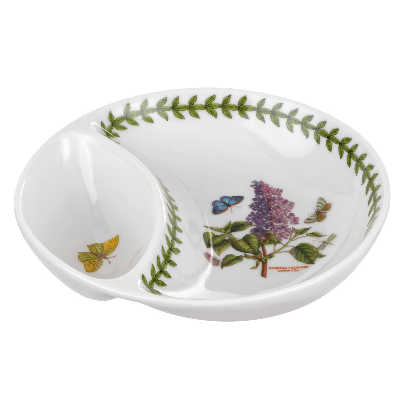 Portmeirion Botanic Garden 6-Inch Round Divided Serving Dish with Lilac Floral Design - Chip-Resistant Porcelain Serveware for Oven, Microwave & Dishwasher - Perfect for Appetizers, Desserts, and Entertaining