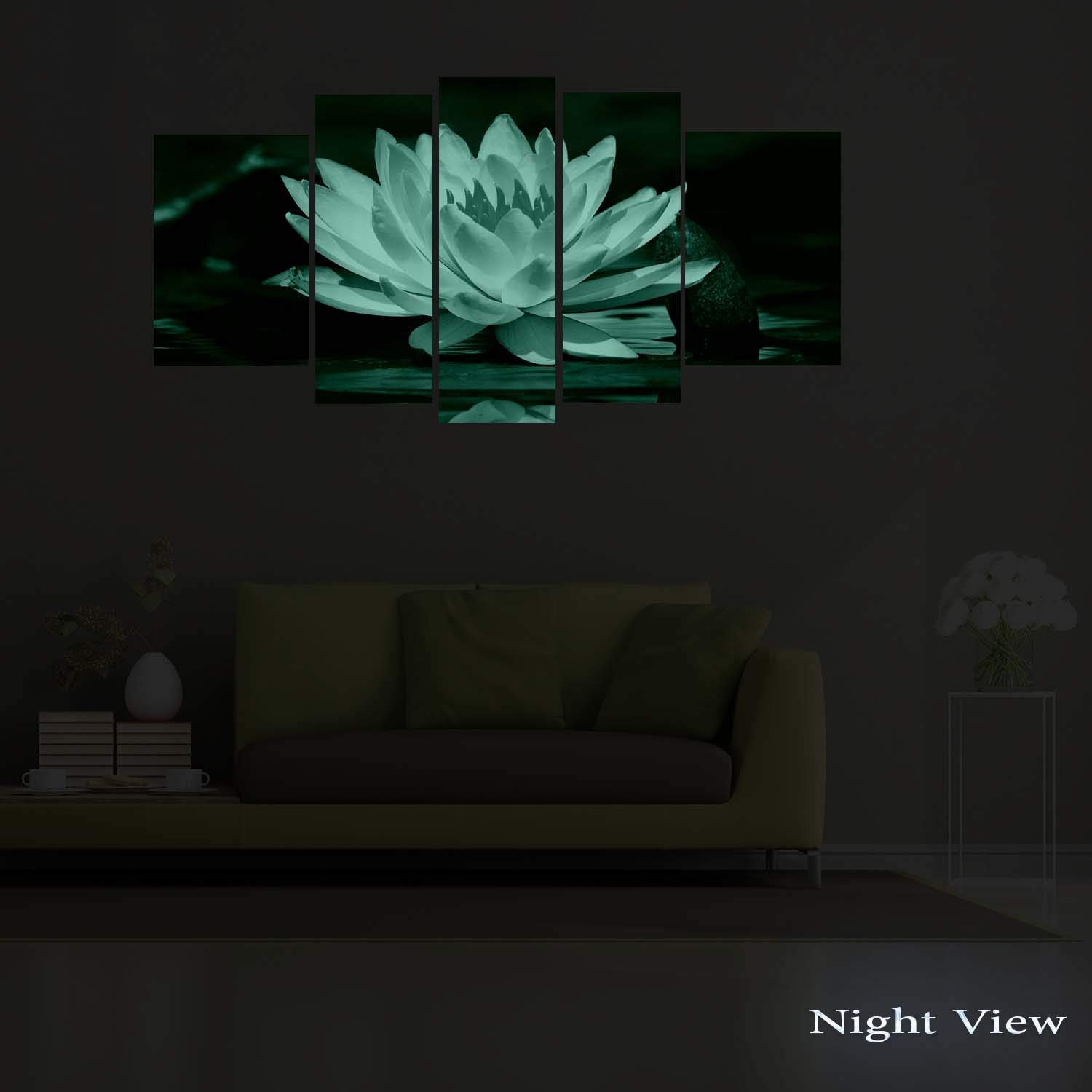 Startonight Water Lily Glass Wall Art & Contemporary Clock Set - 5-Piece Acrylic Decor (35.43x70.87 Inch) - 100% Original Artwork for Living Room, Bedroom & Office Decor