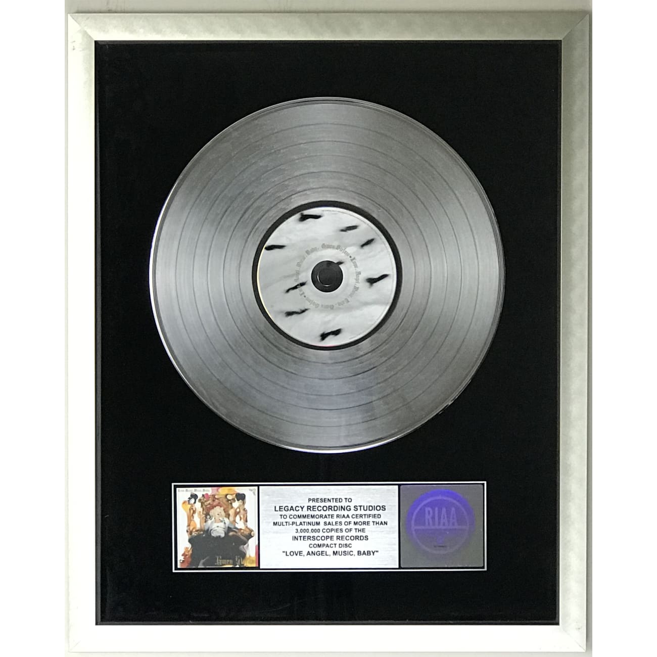 Gwen Stefani Love Angel Music Baby RIAA 3x Platinum Award - Limited Edition Collectible Music Memorabilia for Fans & Display