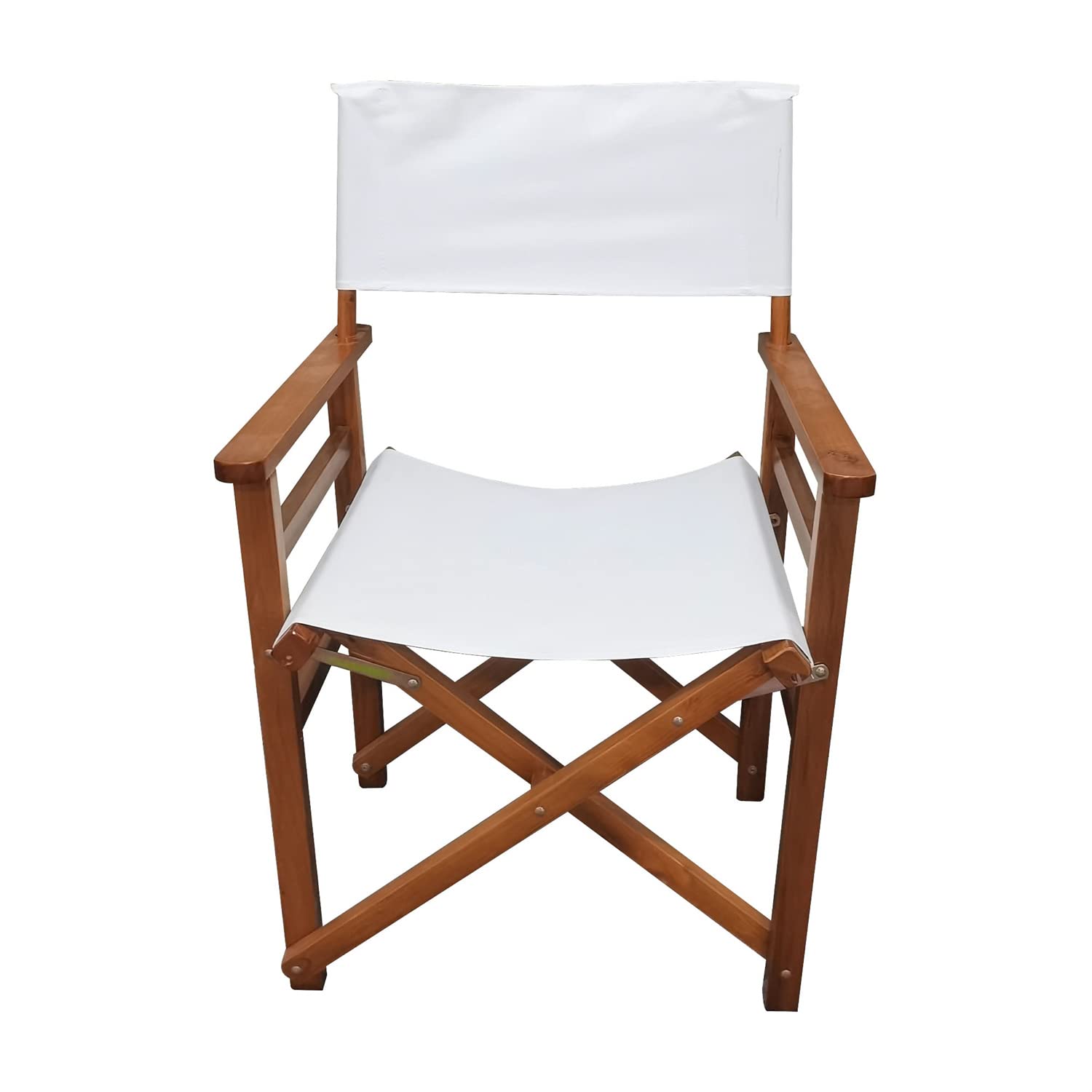 Set of 2 Professional Folding Director Chairs - Portable Dining Height Artist Chairs with Natural Wood Frame & White Canvas - Lightweight Camping Lawn Chairs for Backyard, Beach, Picnics, and Outdoor Events