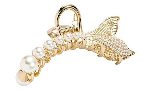 Large Hair Clips for Thick Hair - Pearl Fish Tail Claw Clips with Non-Slip Grip | Korean Trendy Hair Accessories for Women | Perfect for Updos, Ponytails & Everyday Styling (Pack of 1)