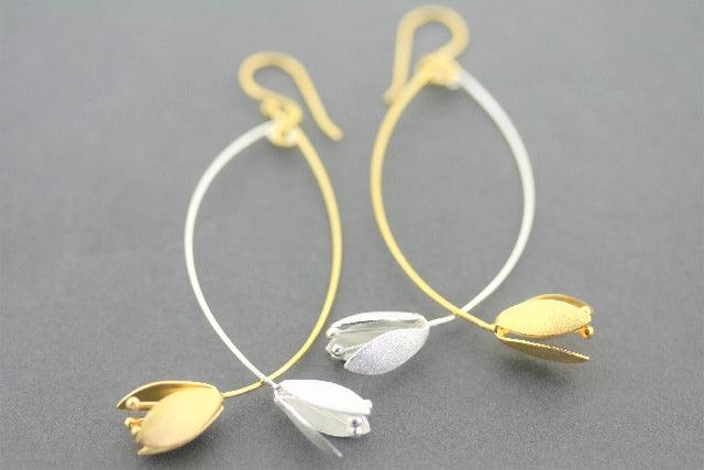 Elegant Double Blossom Drop Earrings for Women - Sterling Silver & Gold Plated Dangle Earrings - Perfect for Weddings, Parties & Special Occasions