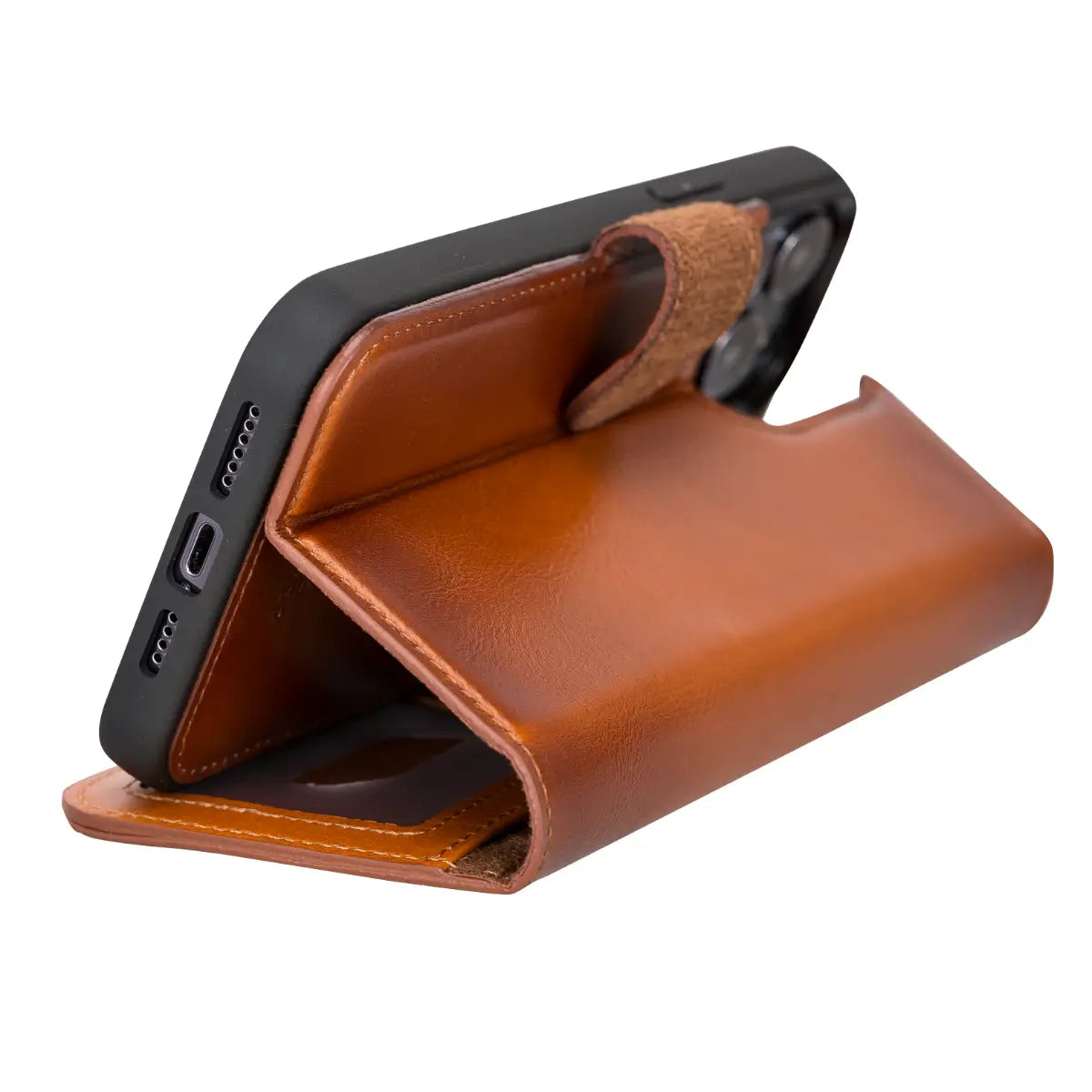 Premium Burnished Tan Leather Wallet Case for iPhone 13 Pro Max - Slim Protective Cover with Card Slots | Perfect for Business, Travel & Everyday Use