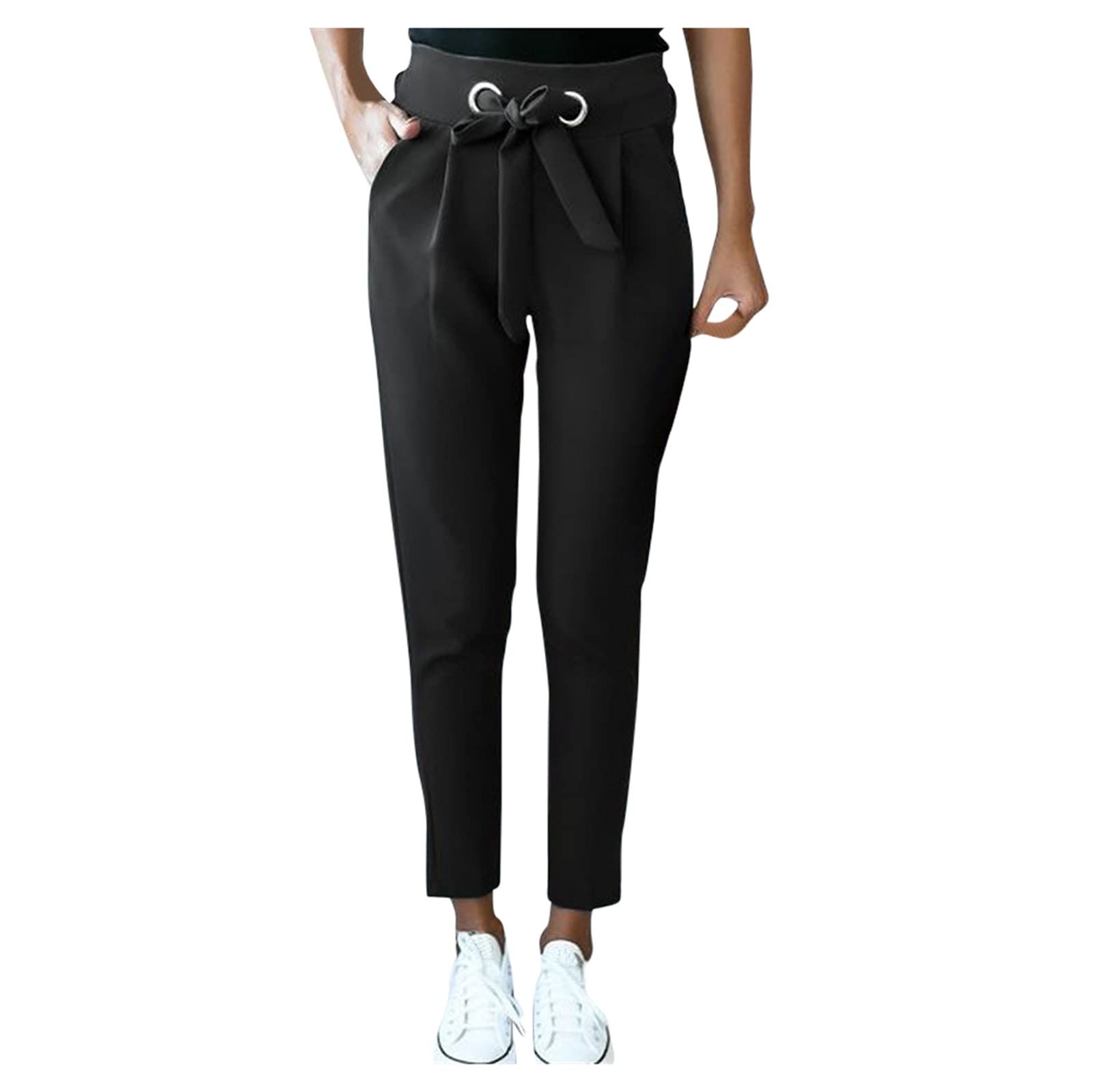 Women's High Waist Yoga Pants - 8-Point Stretch Workout Leggings for Running & Gym | Breathable Linen Palazzo Sweatpants for Casual Wear & Lounge