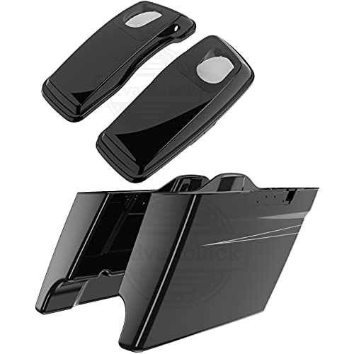 Option 4: Vivid Black Stretched Saddlebags Bottoms with Medium Silver Pinstripe & 6x9 Speaker Lids