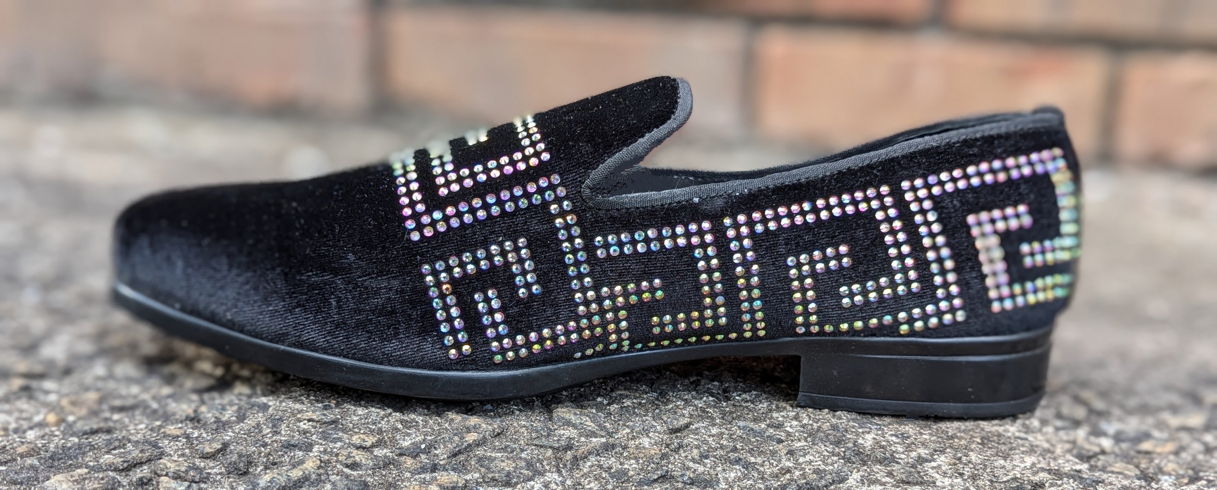 Dupsie's Black Imara Elegance Suede Loafers with Rhinestone Meander Patterns - Women's Comfortable Slip-On Shoes for Office, Party & Casual Wear DPSS452