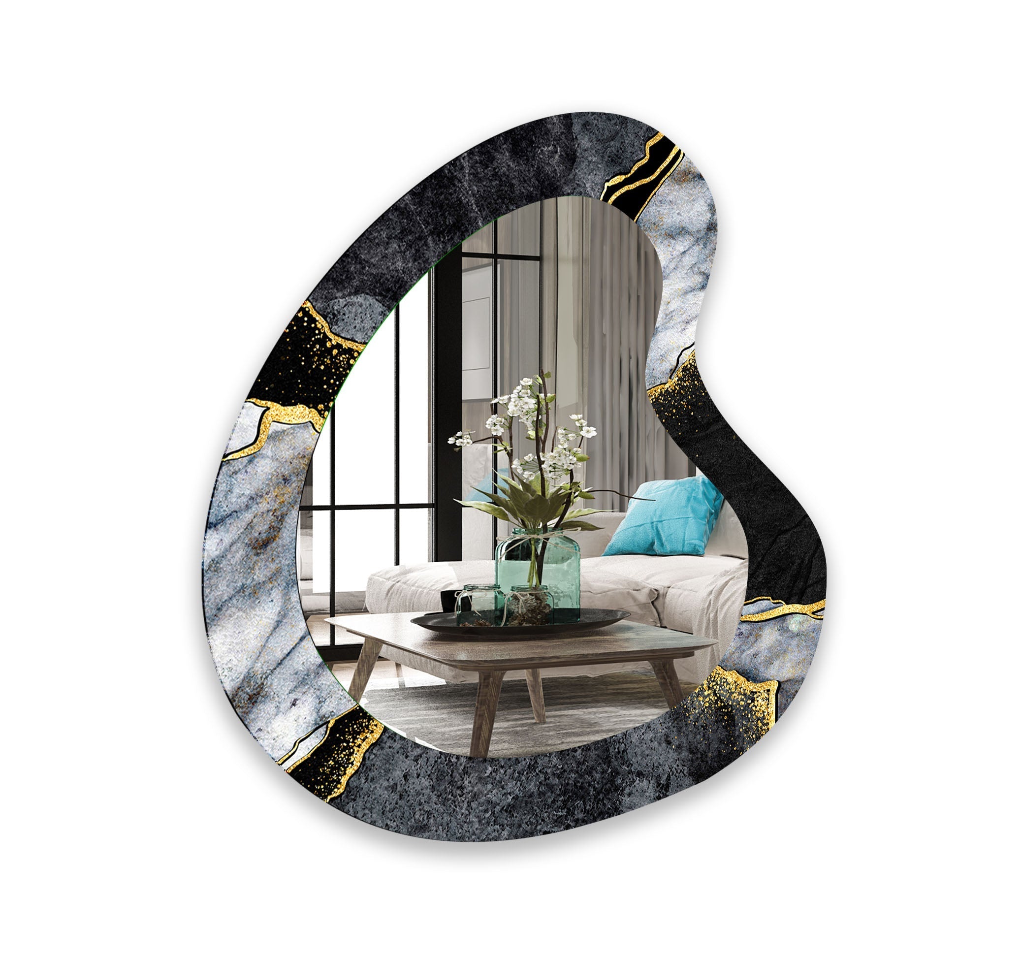 Elegant Black Marble Aesthetic Glass Wall Mirror - Modern Home Decor for Bedroom, Bathroom & Entryway