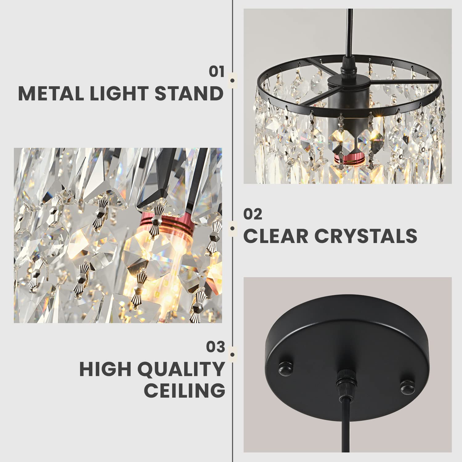 Modern Black Linear Crystal Chandelier - Raindrop Island Pendant Light Fixture for Kitchen, Dining Room, Hallway, Bedroom & Living Room Ceiling (1-Pack) | Elegant Lighting for Home Decor & Interior Design