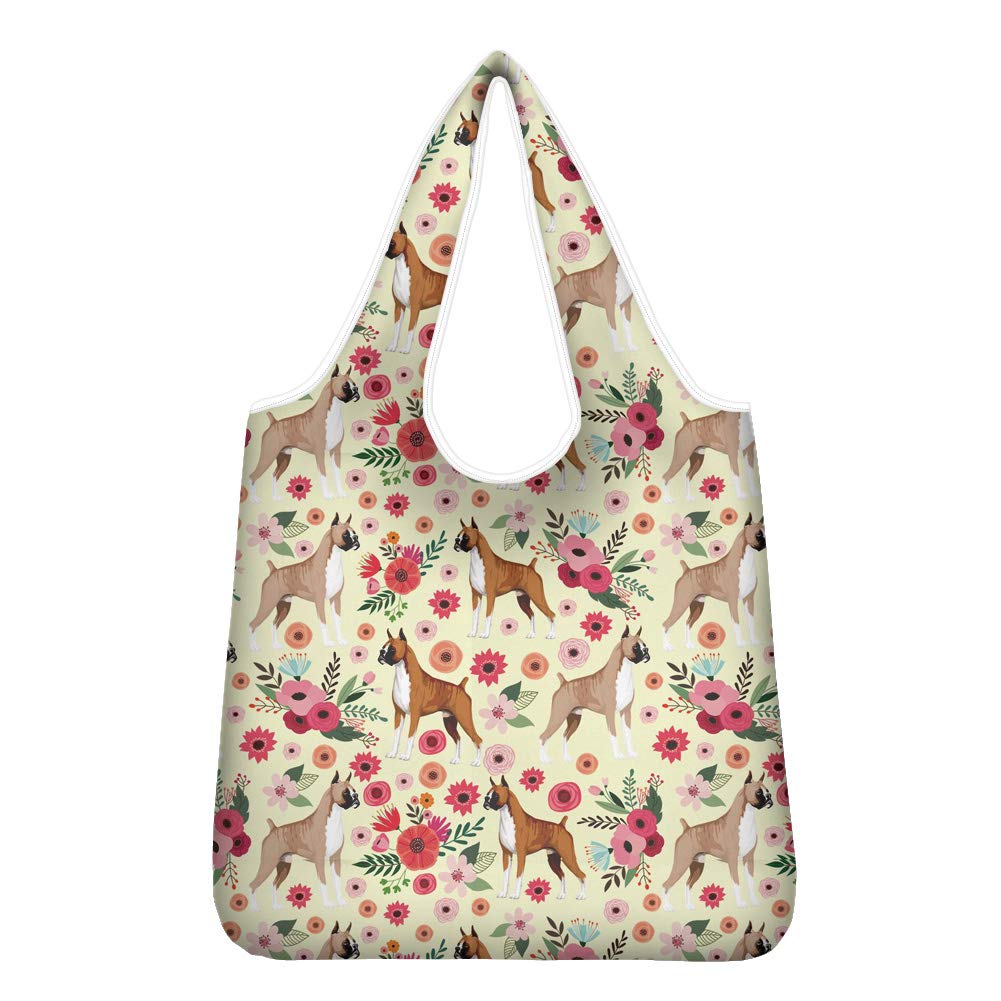 WELLFLYHOM Boxer Dog Print Reusable Grocery Bags - Heavy Duty Washable Shopping Totes with Handles for Women, Eco-Friendly Grocery & Market Shopping - Perfect for Groceries, Farmers Market, and Daily Errands