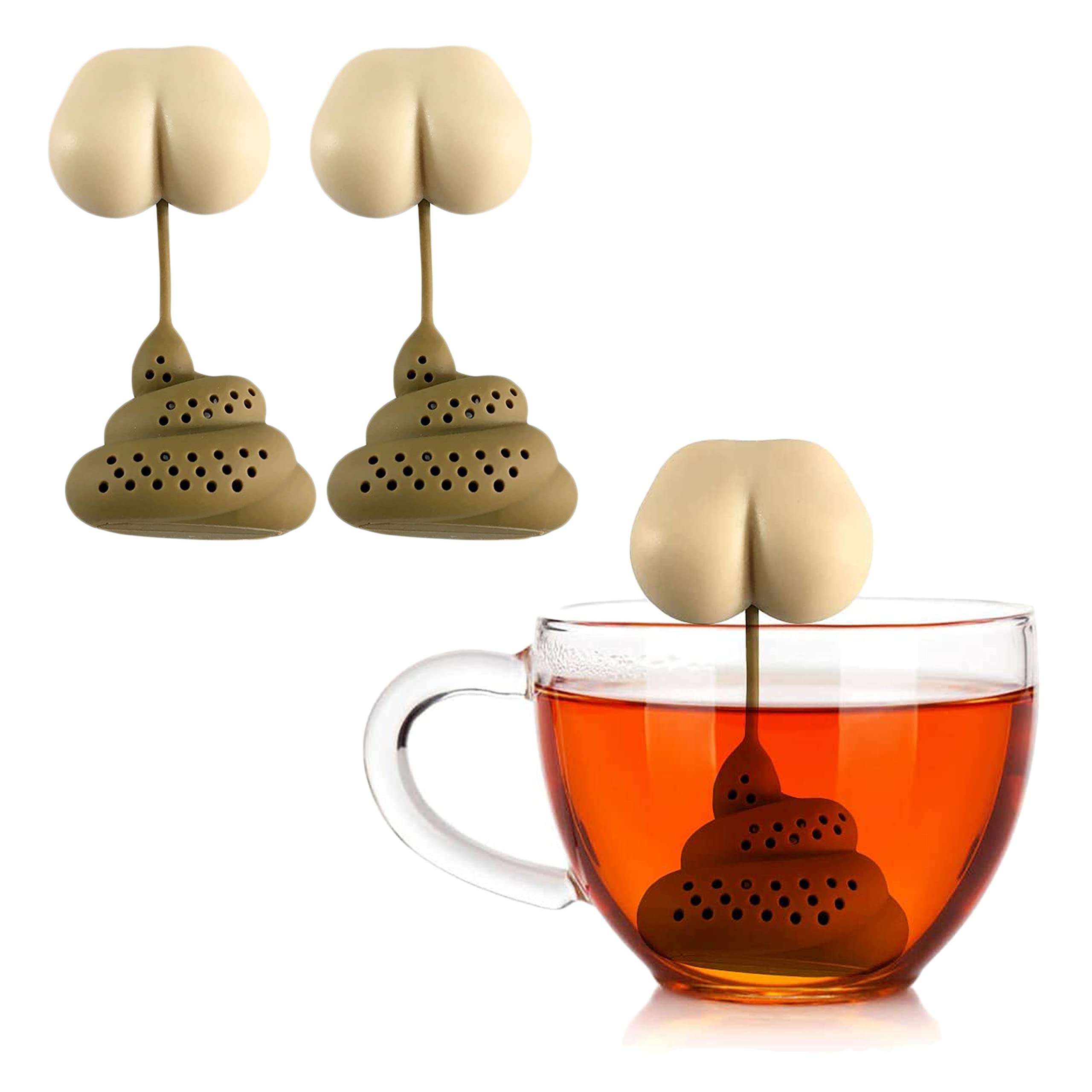 2 Pack Funny Tea Leak Tea Poo Infuser - Food Grade Silicone Tea Maker for Loose Leaf Tea - Perfect Gift for Tea Lovers, Father's Day & White Elephant Exchange (Great for Office, Home & Party Use)