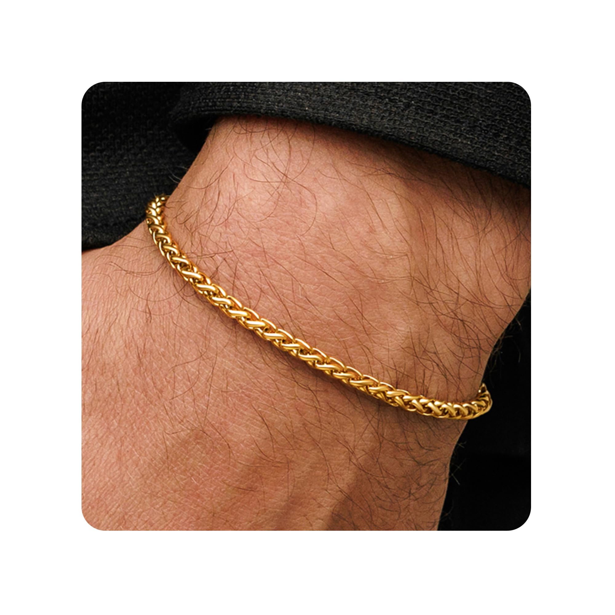 Galis Gold Rope Chain Bracelet for Women & Men - Premium Stainless Steel Unisex Jewelry, Hypoallergenic Gold Plated Non-Tarnish Bracelet, Adjustable Wheat Chain with Lobster Claw Clasp (7
