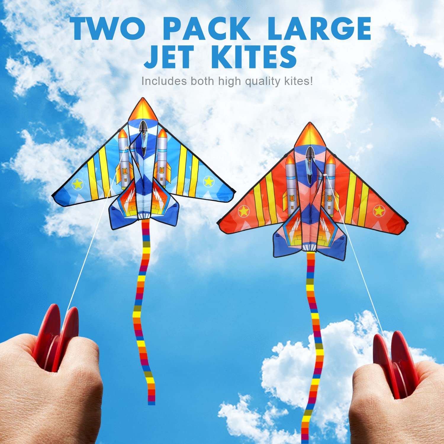 TOY Life 2 Pack Easy Fly Airplane Kites for Kids & Adults - Outdoor Beach Toys for Boys & Girls Ages 3-12 - Large Durable Kites for Family Fun, Park Games & Summer Activities