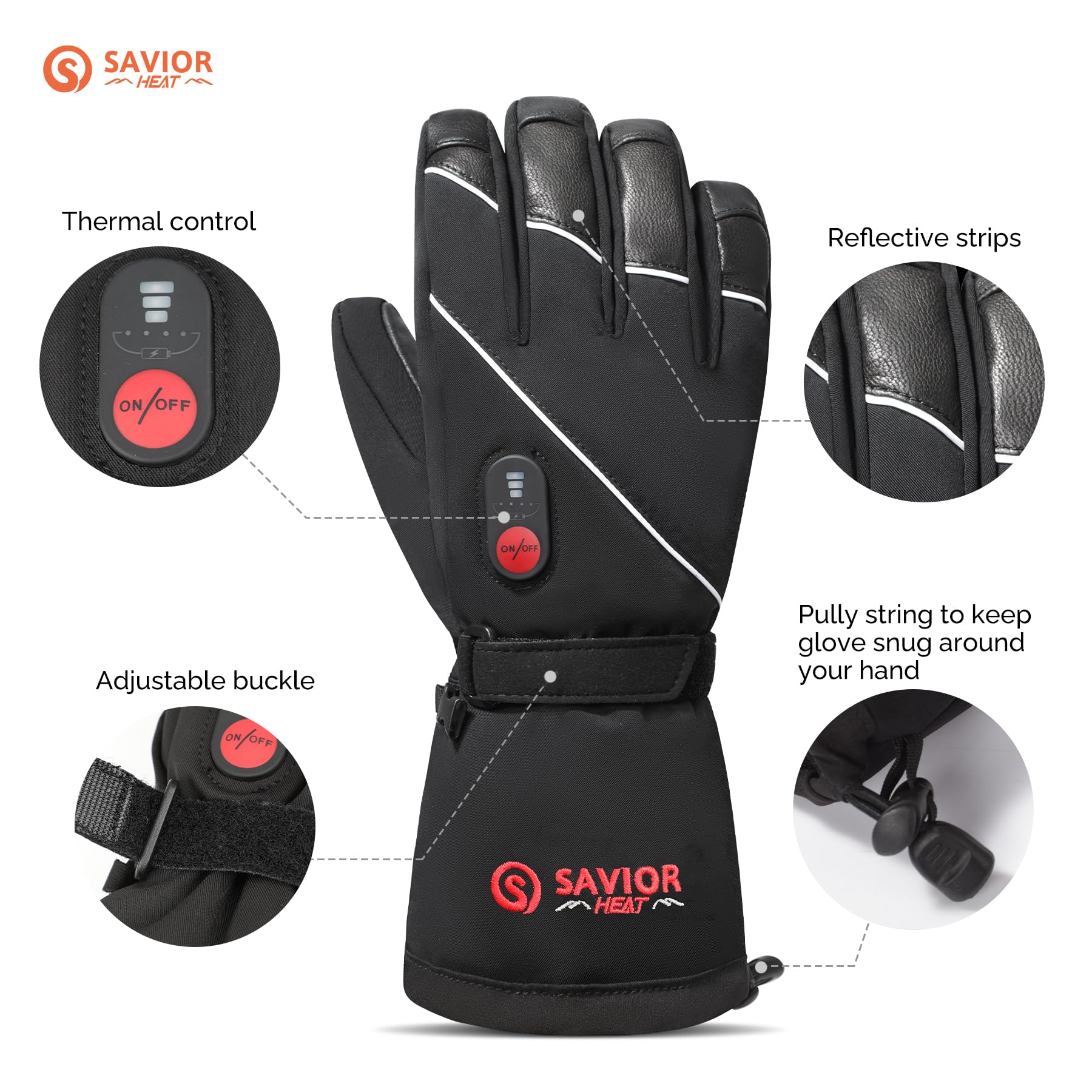 SAVIOR HEAT Rechargeable Electric Heated Gloves for Men & Women - Premium Leather Winter Gloves for Skiing, Snowboarding & Cold Weather Activities
