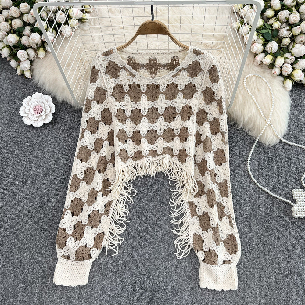 Stylish Round Neck Fringe Knit Cape Sweater for Women - Cozy Winter Layering Top 472 | Perfect for Casual Outings, Office Wear & Holiday Fashion