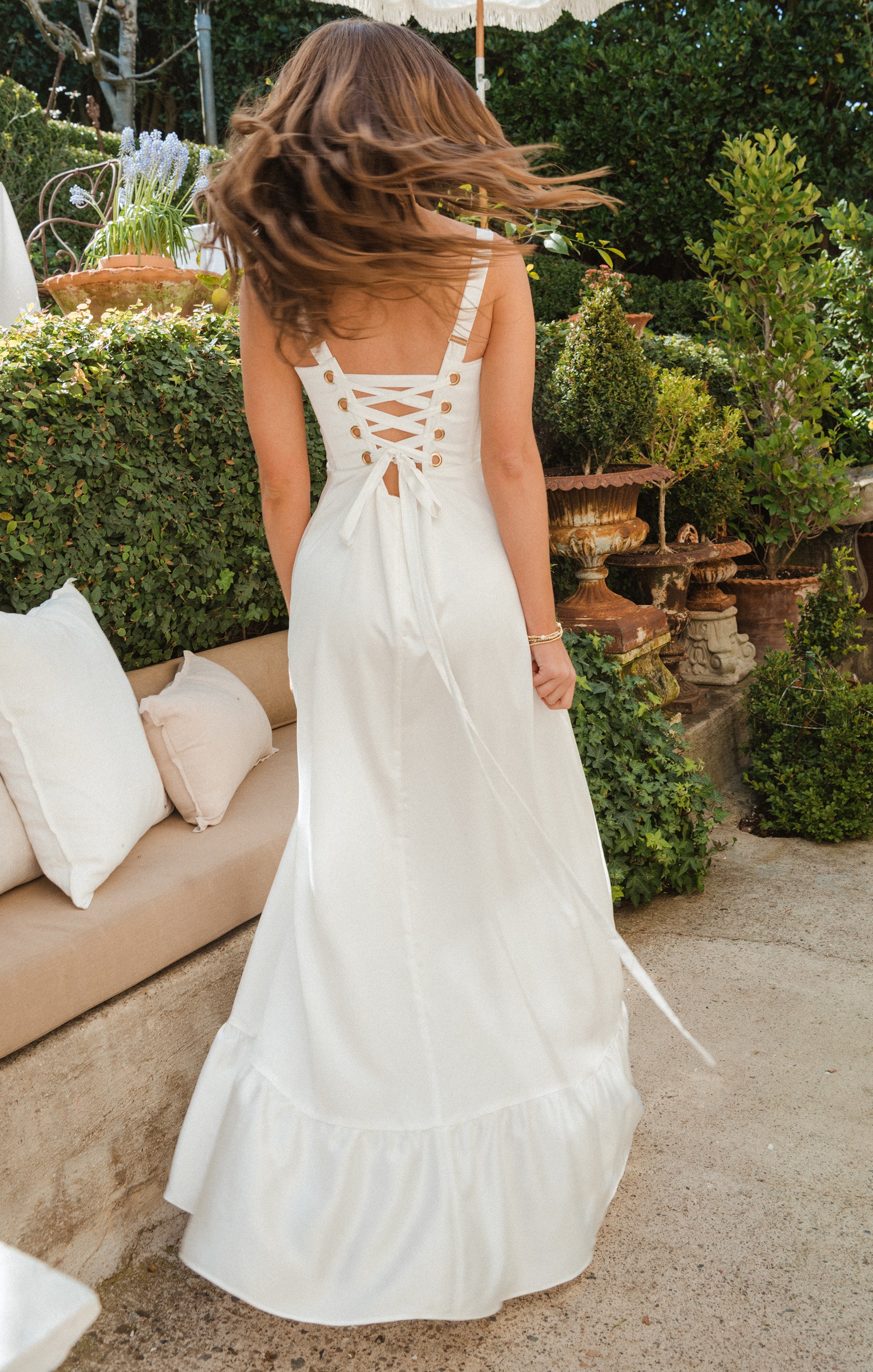Clarissa Corset Dress in Ivory Luxe Satin - Elegant Formal Gown for Weddings, Prom & Evening Events