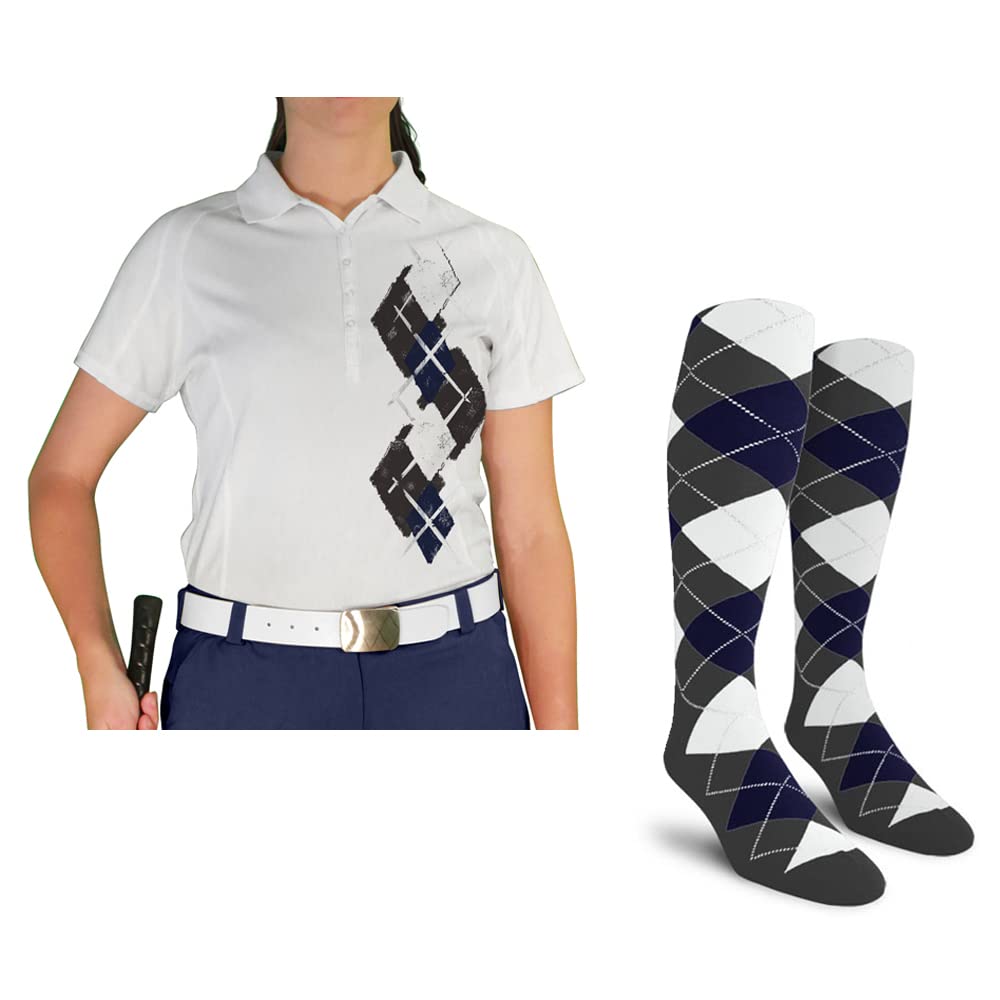 Dry Fit Short Sleeve Graphic Golf Polo Shirt with Socks for Women - Argyle Paradise - Moisture Wicking Performance Top - Perfect for Golf, Tennis & Casual Wear (A-Z)
