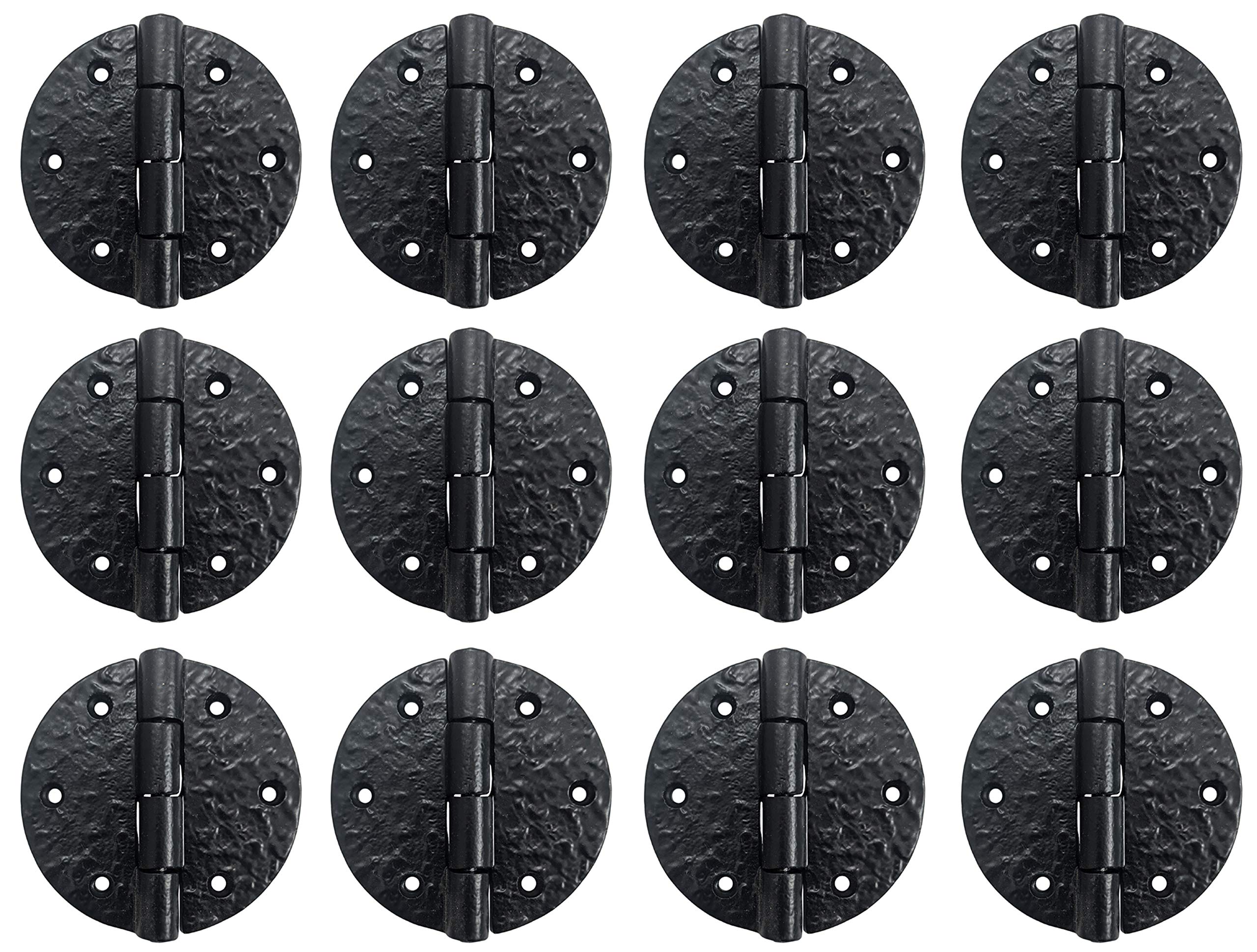 Antique Iron Round Cabinet Hinge - 12 Pack, Black Powder Coated - Heavy Duty Trunk & Furniture Hardware for Vintage Restoration Projects