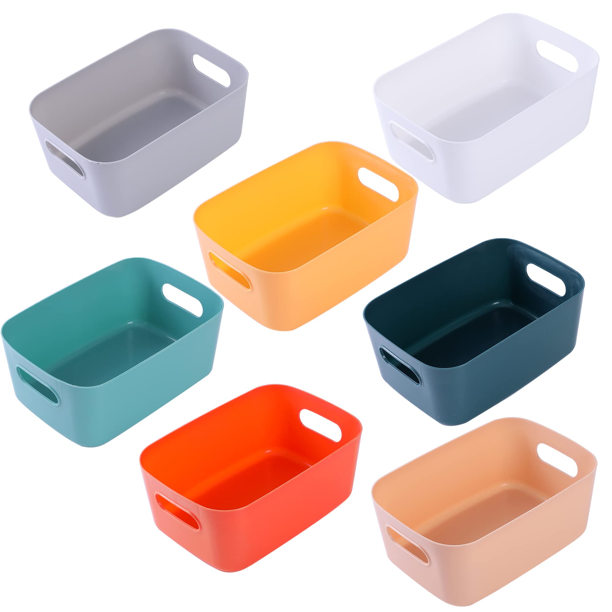 Plastic Storage Boxes with Handles - 7-Pack Medium Organizing Bins for Kitchen, Office, Bathroom & Toy Storage | Multi-Color Home Organization Solutions | Perfect for Closet, Cupboard & Kids Room Organization