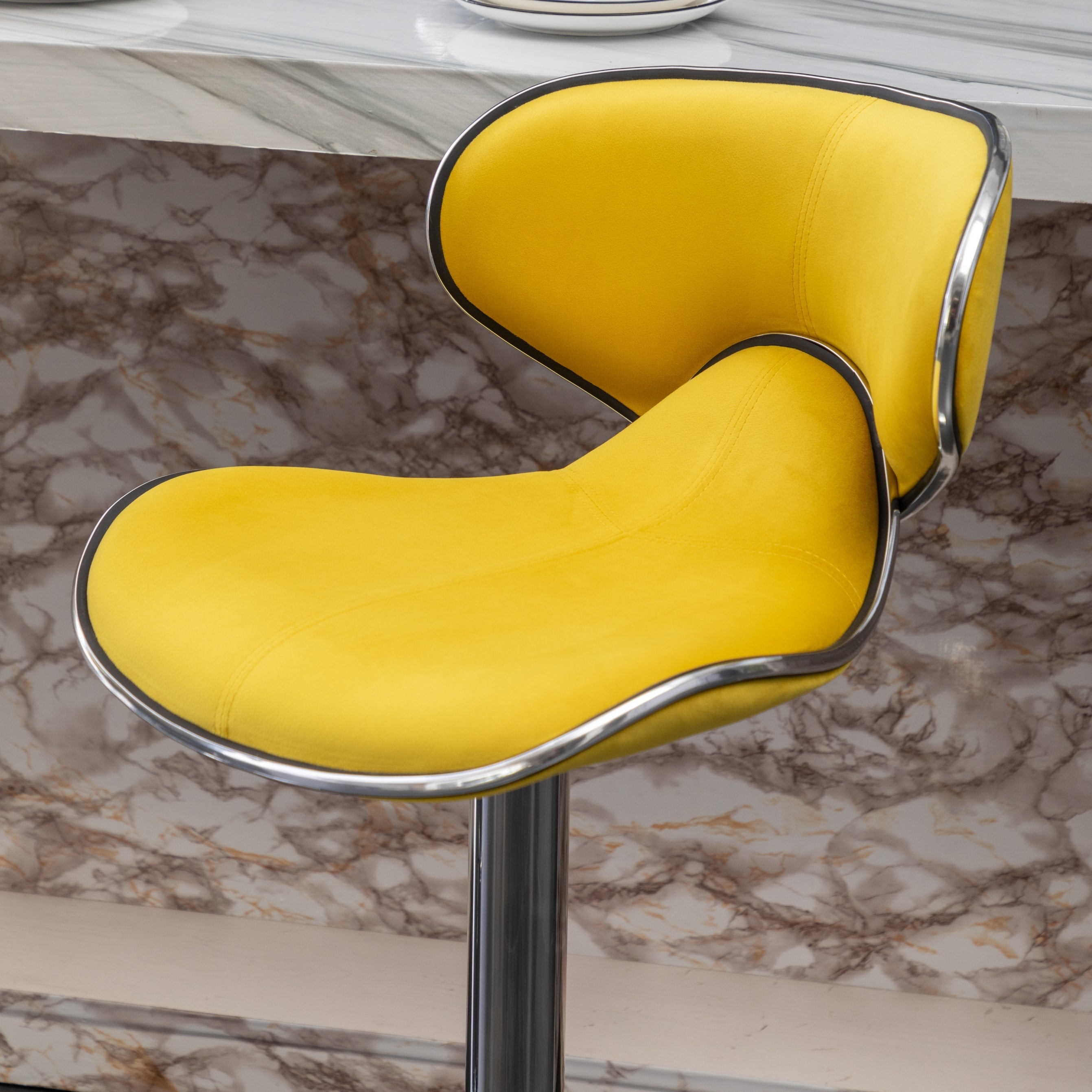 Roundhill Furniture Masaccio Velvet Upholstered Adjustable Swivel Bar Stool - Set of 2, Yellow - Perfect for Kitchen Islands, Home Bars & Breakfast Nooks