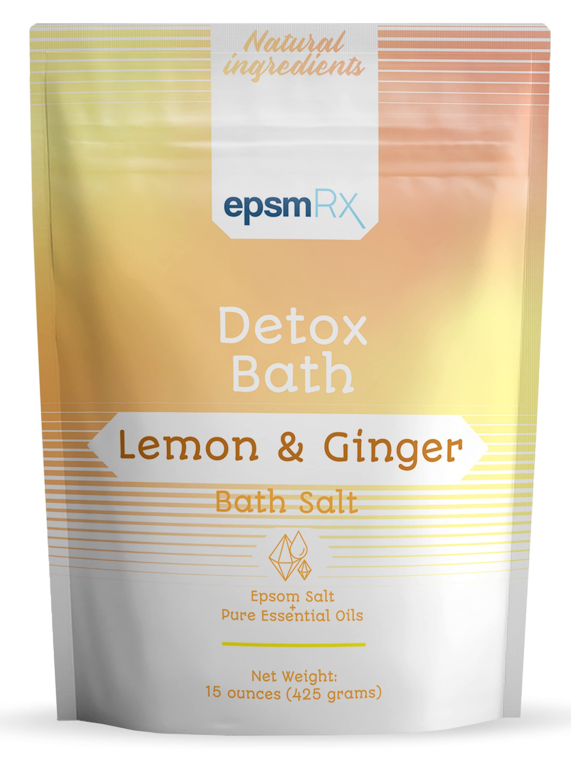 EpsomRx Detox Bath Salt 15 Oz - Magnesium Sulfate Bath Soak with Lemon & Ginger Essential Oils for Muscle Relaxation, Stress Relief & Skin Care | Perfect for Post-Workout Recovery, Spa Day & Self-Care Rituals