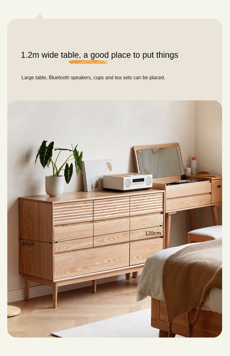 Solid Oak Wood 8-Drawer Storage Cabinet - Large Capacity for Bedroom, Living Room & Office Organization