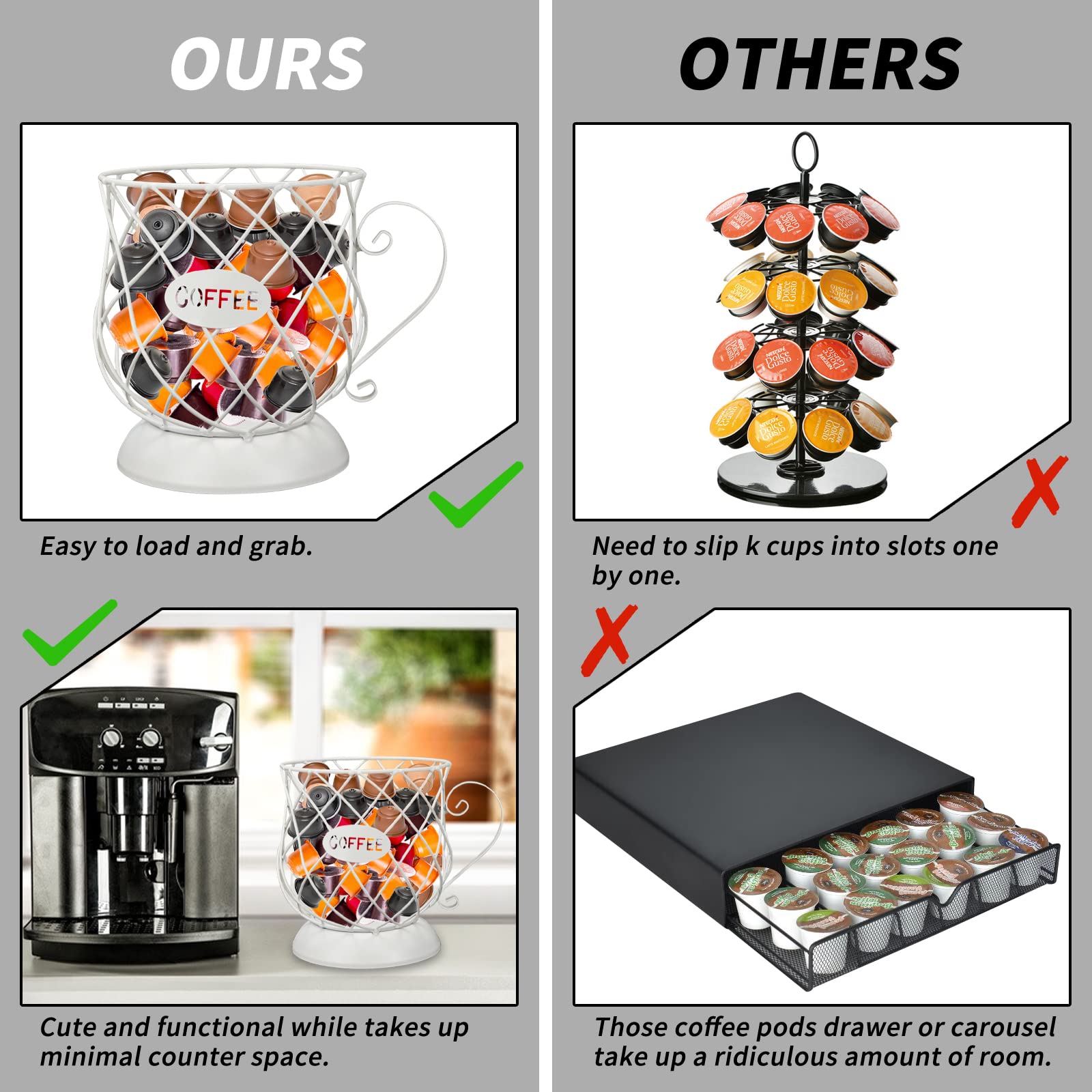 K Cup Holder for Keurig - Large White Coffee Pod Organizer for Countertop, Mug-Shaped Storage Basket for Coffee Bar - Perfect for Home, Office, and Kitchen Use