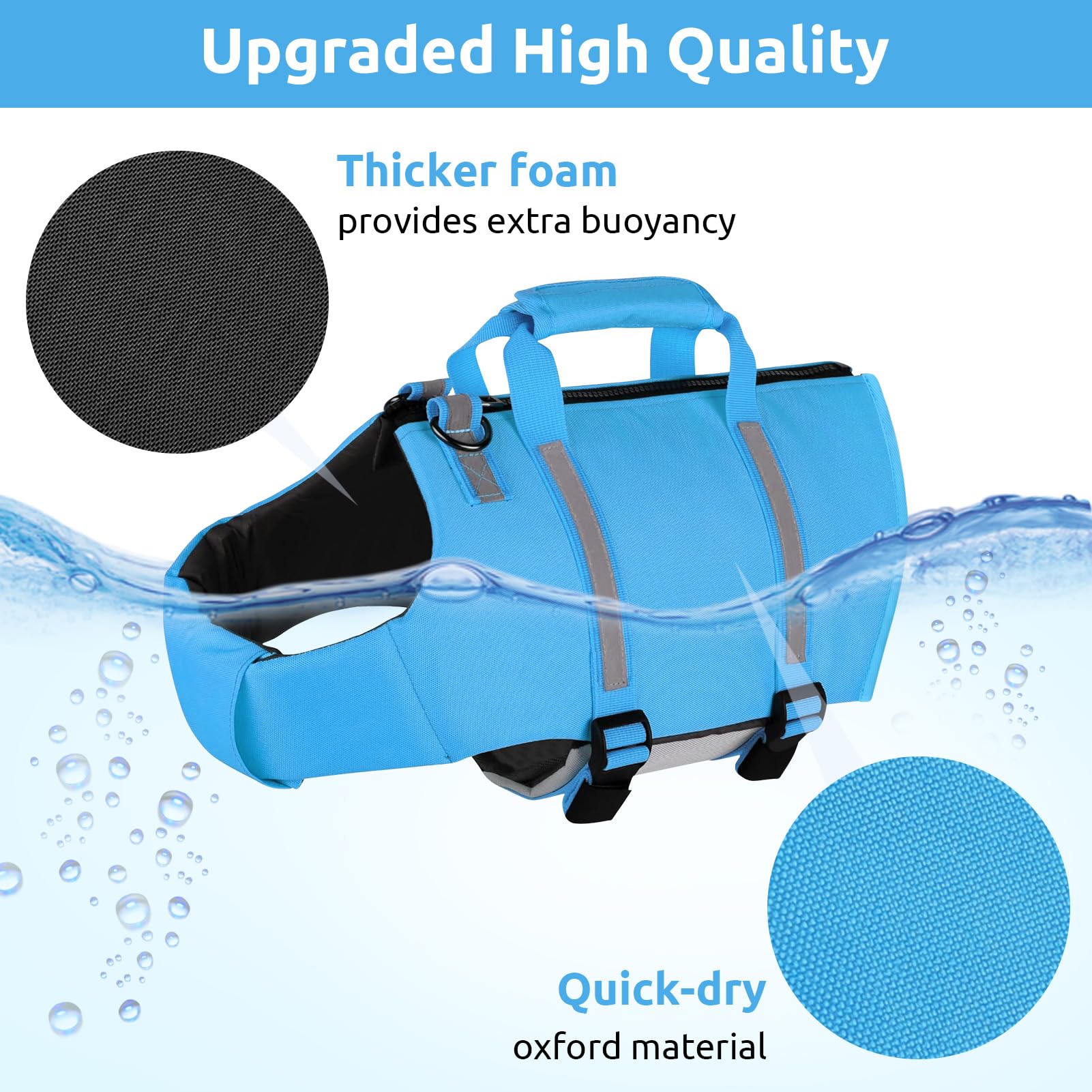 SAWMONG Dog Life Jacket - Ripstop High Flotation Swimming Vest for Small Medium Large Dogs - Reflective Lightweight Pet Life Preserver with Rescue Handle - Perfect for Swimming, Boating & Water Safety (Blue, XS)