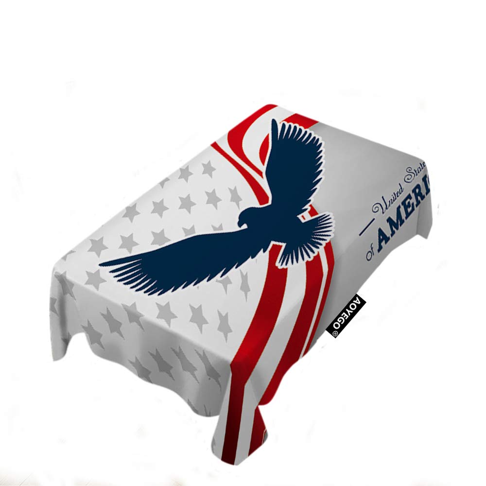 Premium AOYEGO Eagle Rectangle Tablecloth - Patriotic American Hawk Design with Red Stripes, 60x104 Inch Durable Polyester Fabric for Indoor & Outdoor Use - Perfect for Picnics, Parties, Dinners, and 4th of July Celebrations