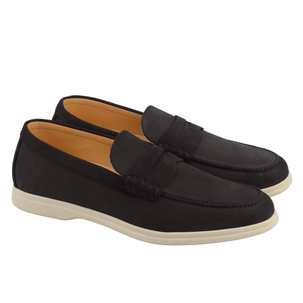 Corniani Nubuck Penny Loafers for Men - Black Genuine Leather Slip-On Dress Shoes for Business & Casual Wear