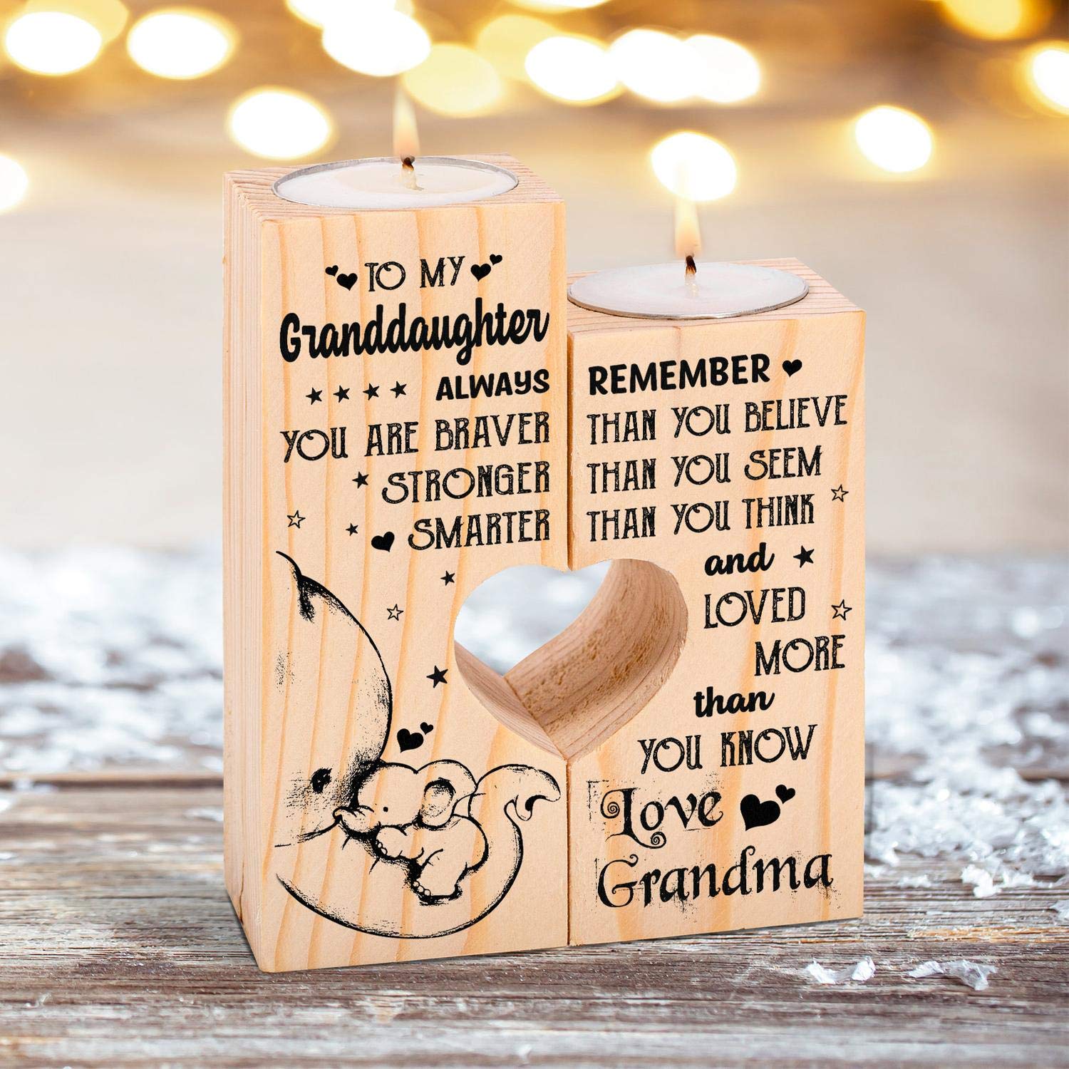 Elephant Candle Holder for Birthday Gifts - Brave Strong Smart Granddaughter Present with Heart Design | Family Home Decor for Bedroom, Living Room & Special Occasions