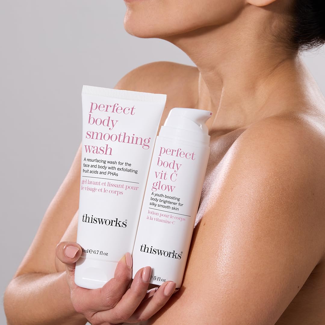 ThisWorks Perfect Body Vitamin C Glow Body Cream & Moisturizer - 5oz (150ml) Hydrating & Brightening Lotion for Dry Skin - Ideal for Daily Use & Post-Shower Hydration