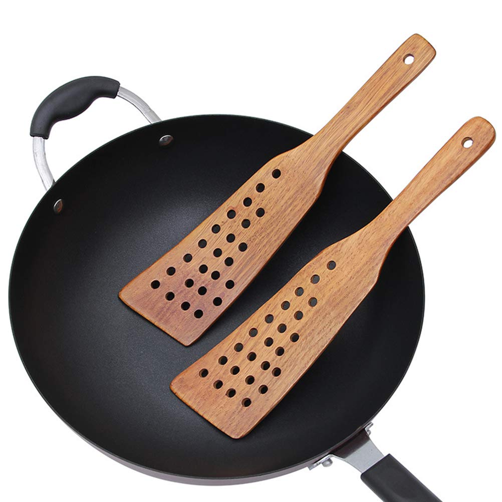 2-Pack Wooden Spatulas for Cooking - Natural Wood Non-Stick Kitchen Turner & Flipper - Perfect for Pancakes, Eggs, Stir-Frying and Sauteing - Eco-Friendly Wooden Cooking Utensil Set