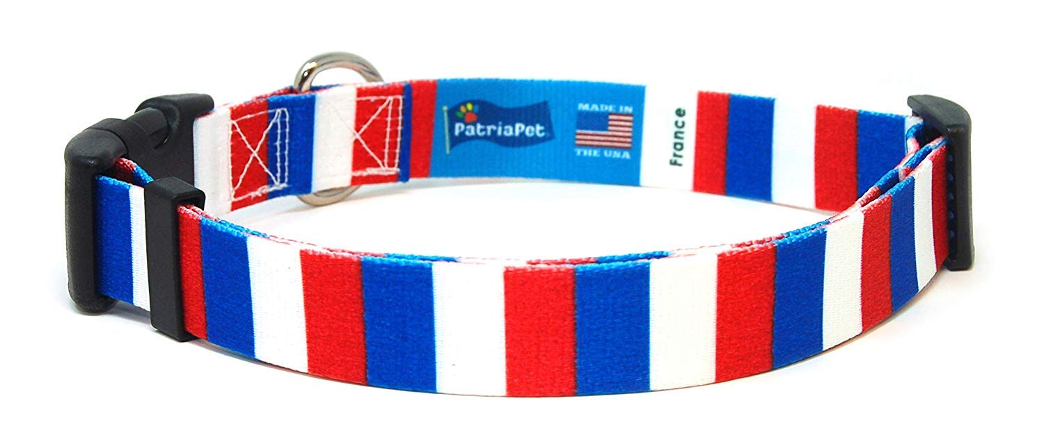 French Flag Dog Collar with Quick-Release Buckle | USA Made Small Dog Collar | Perfect for Walks, Training & Patriotic Pet Fashion