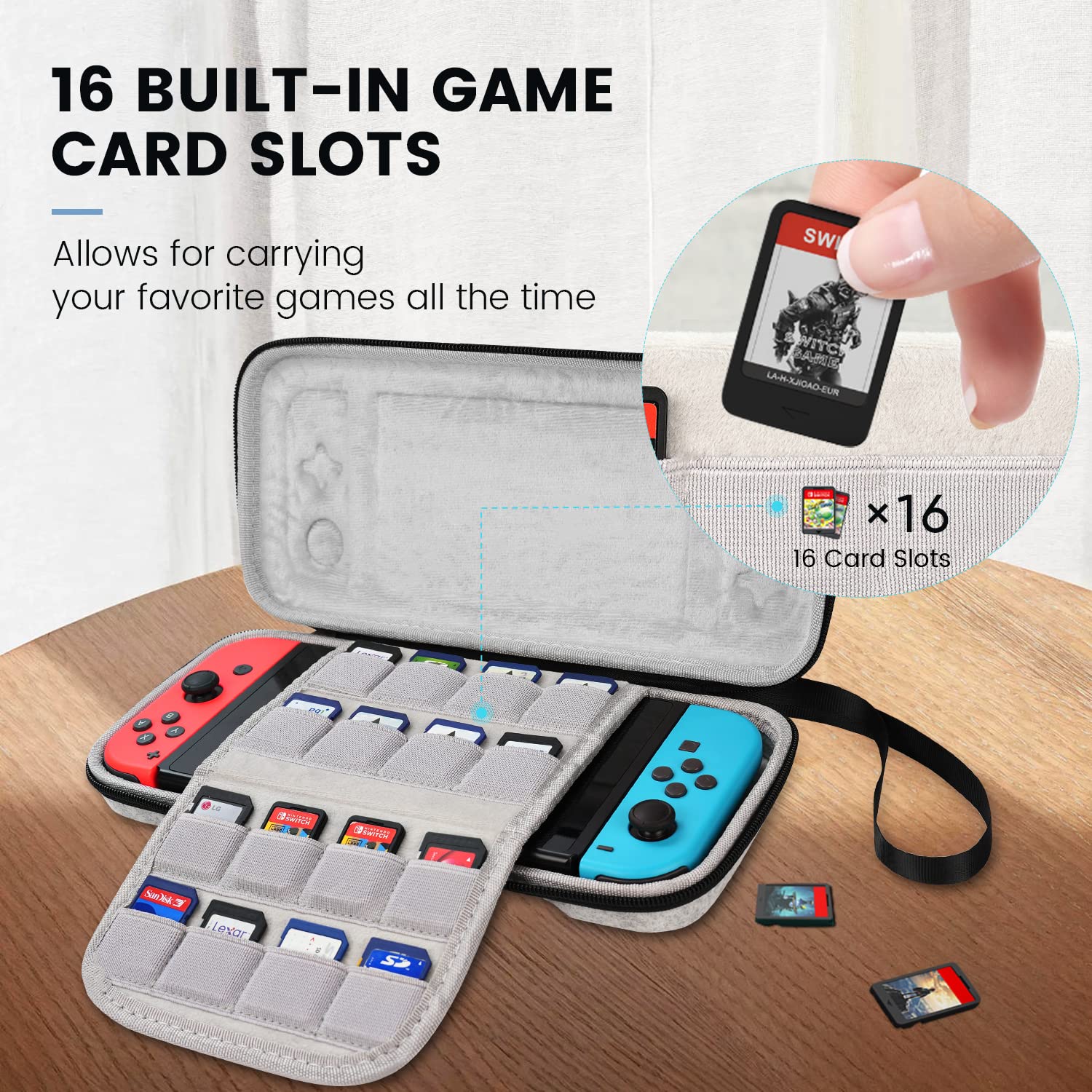 Sarlar Switch Hard Carrying Case for Nintendo Switch/OLED/Lite - Portable Protective Travel Case with 16 Game Cartridge Slots | Perfect for Gaming On-The-Go, Airplane Travel & Console Storage